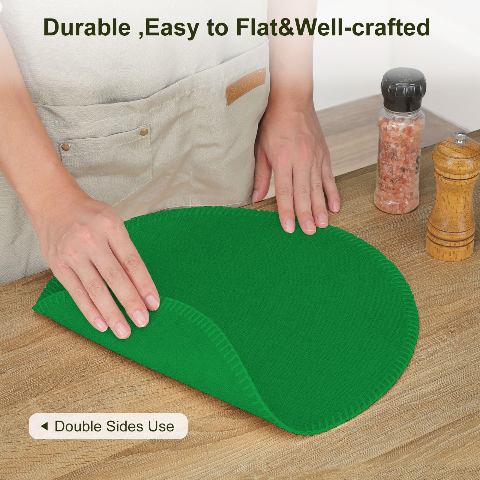 Rinpon Round Placemats Set of 8, Machine Washable Linen-Like Cloth Place Mats & Heat-Resistant for Dining Table - Image 4