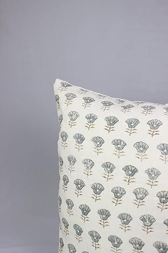 Miniatura 7 de Fundas de almohada de lino blanco roto de 22 x 22 pulgadas, hechas a mano (Kohinoor, verde)