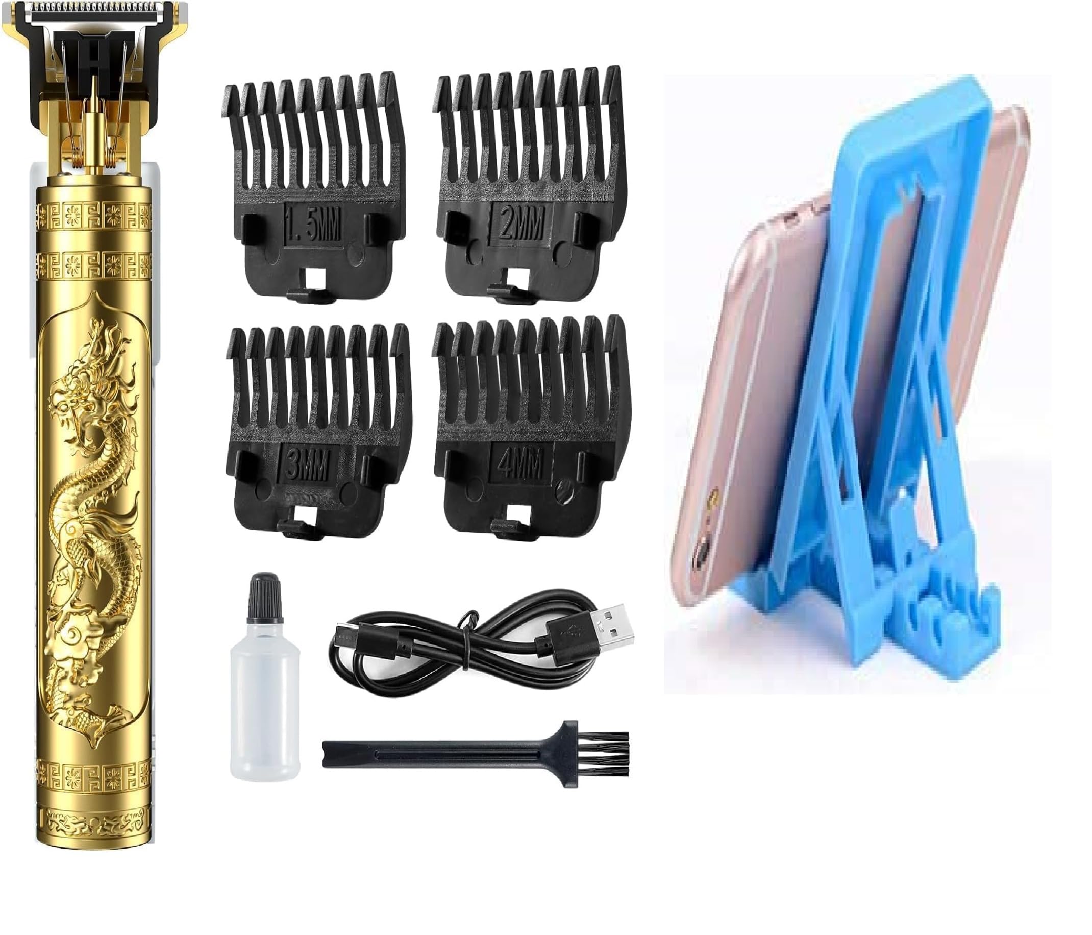 Beard & Moustache Trimmers T9 Vintage Professional Hair Trimmer For Men –Golden Metal Body,Cordless,4 Guide Combs,USB Rechargeable,Men'S T9 Golden Metal–Zero Gap Beard & Hair Clipper With Guide Combs & Brush Plastic Gold-image-11