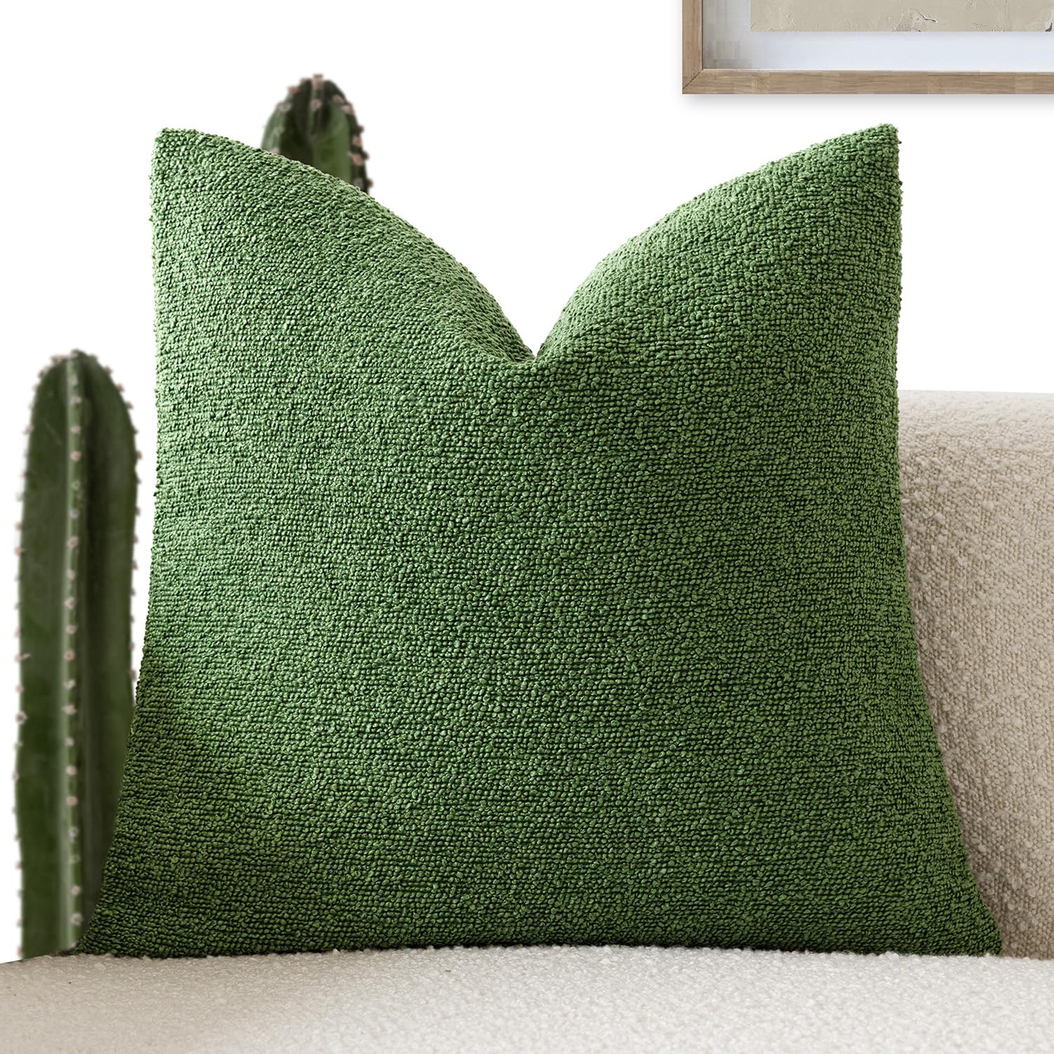 Foindtower Decorative Textured Boucle Throw Pillow Covers Accent Solid Pillow Cases Neutral Soft Cozy Couch Cushion Case for Chair Sofa Bedroom Living Room Home Decor 18x18 Inch,1PC,Forest Green — image 1