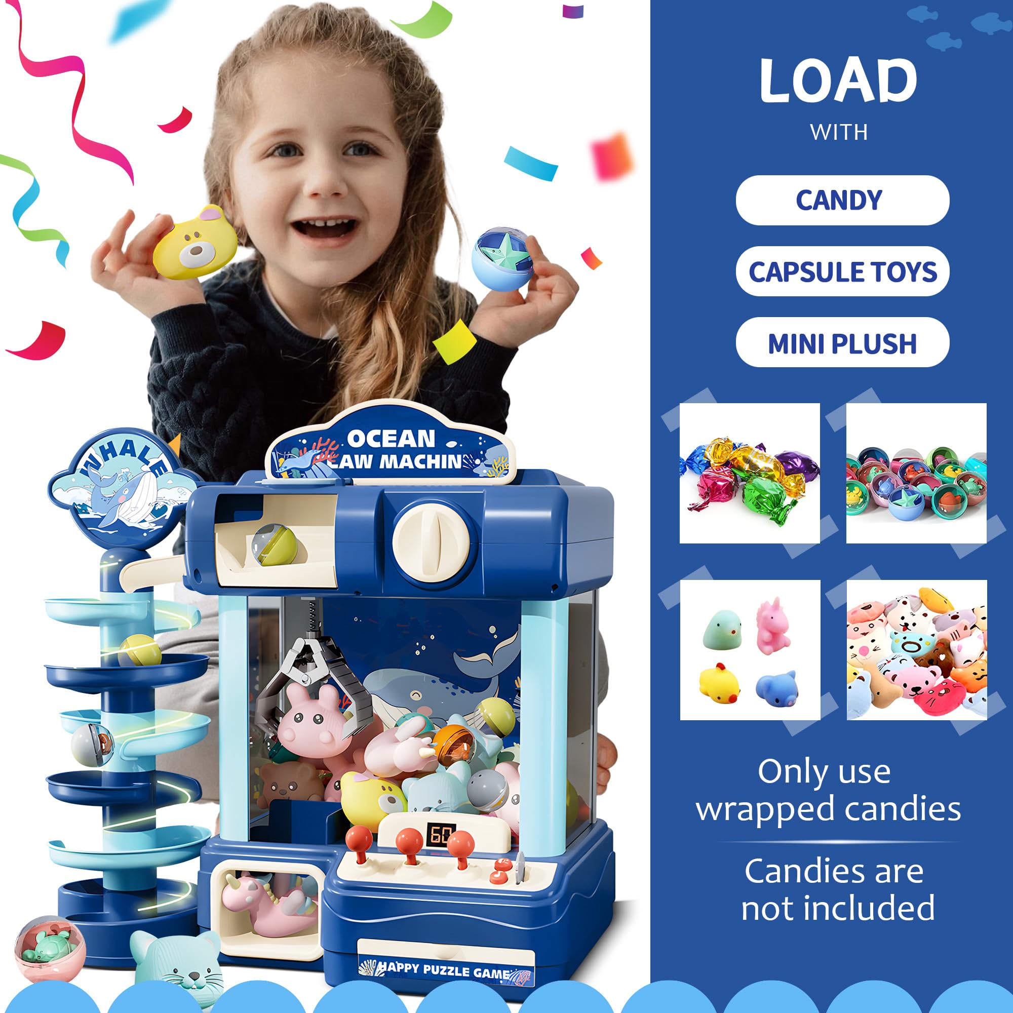 Máquina de garras para niños, juguete de juego de arcade para edades de 8 a 13 años, juguetes expendedores de dulces para niñas y niños, máquina de juego electrónica de garras para fiestas con 3