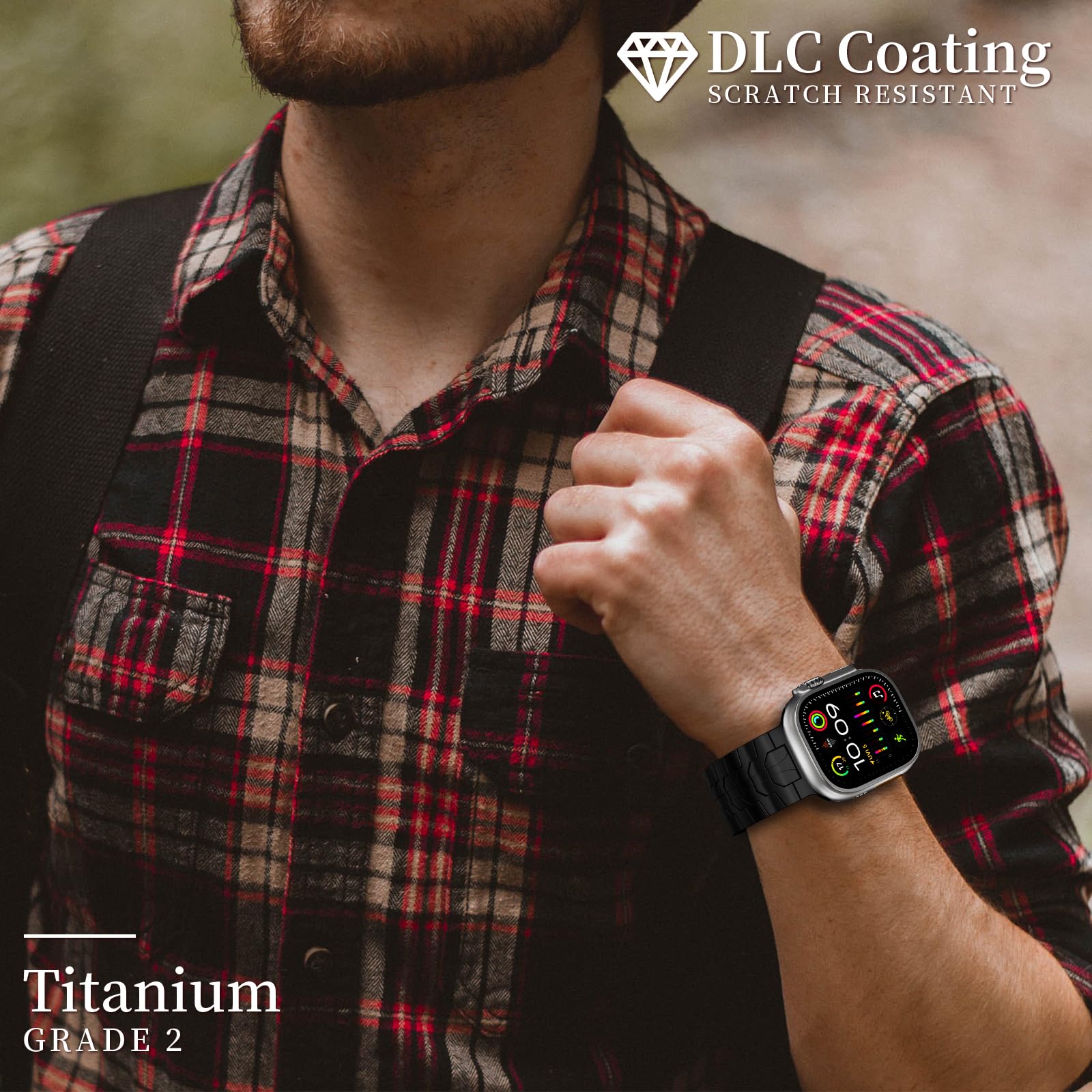 ACESTAR Titanarmband für Apple Watch Ultra 49 mm/Serie 10, 46 mm, 26 mm breit, verstellbare Glieder mit Magnetverschluss und DLC-Beschichtung