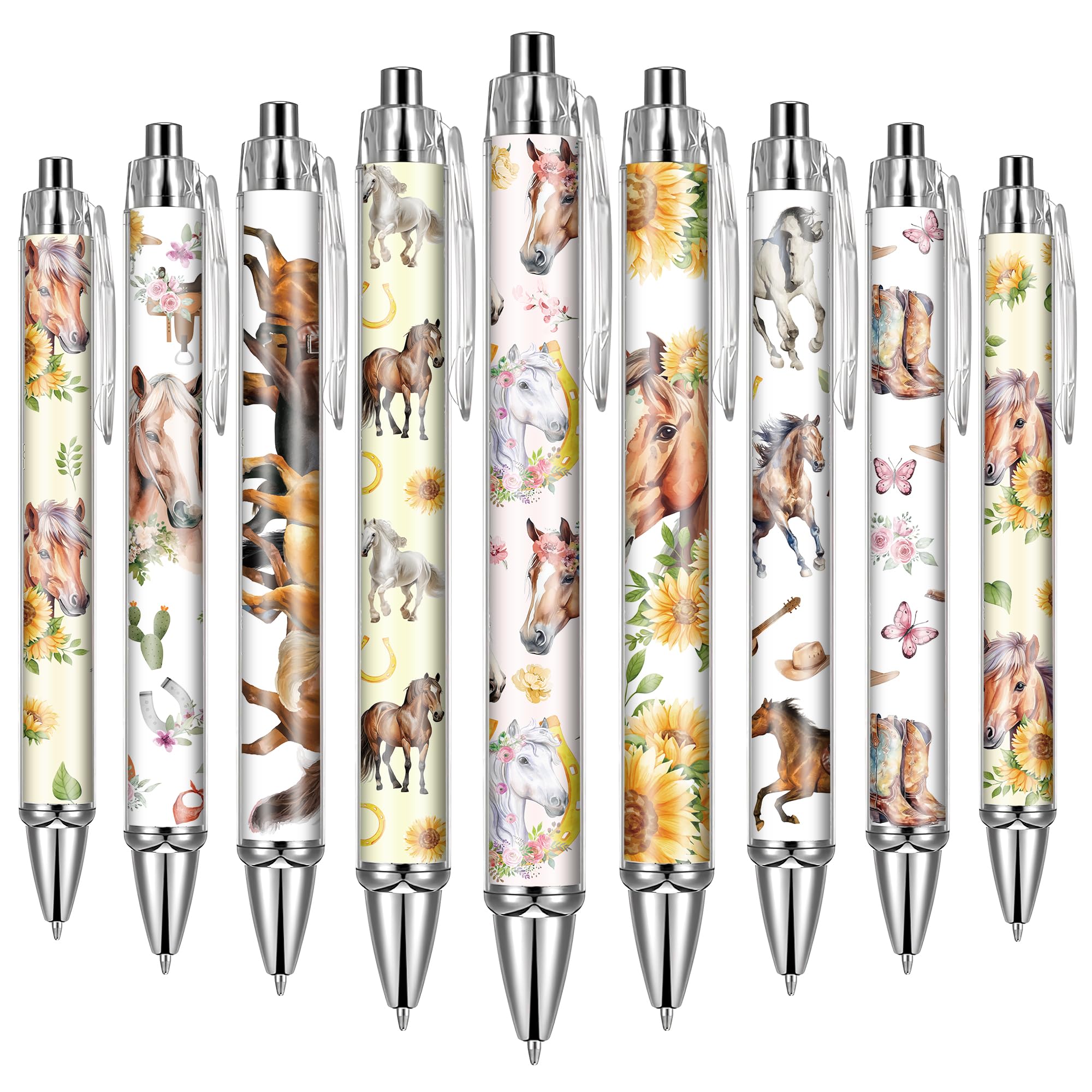 Pferde-Kugelschreiber-Zubehör, einziehbar, Bürogeschenke, Pferde, schwarze Tinte, glatt, feine Spitze, Cartoon-Schreibstift für Journaling, Schule, Arbeit, Krankenpflege, medizinische