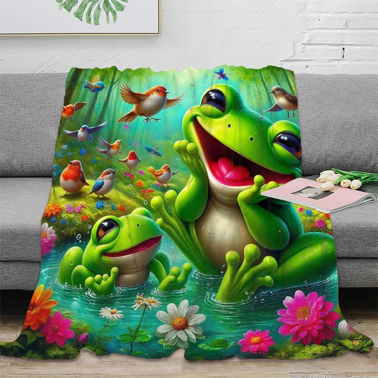 Plaid Grenouille 3D couverture de lit chaude et douce pour soirées cocooning