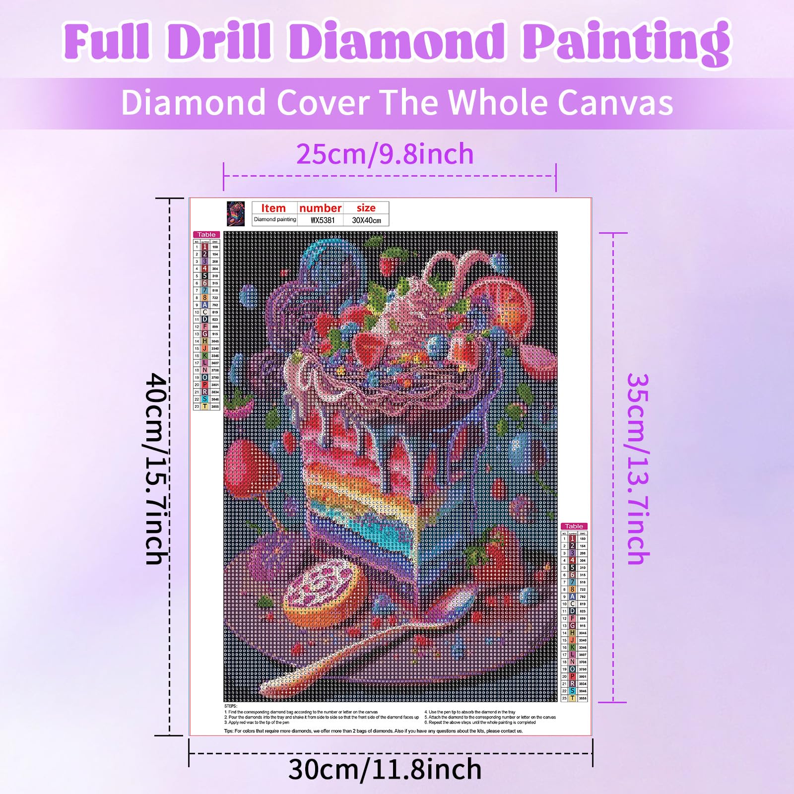 RICUVED Colorful Diamond Art Kits, Cake Diamond Art Kits for Adults 5D, Diamond Art DIY Full Round Drill Gem Dots Art and Crafts for Gift Home Wall Decor 12x16Inch/30x40cm