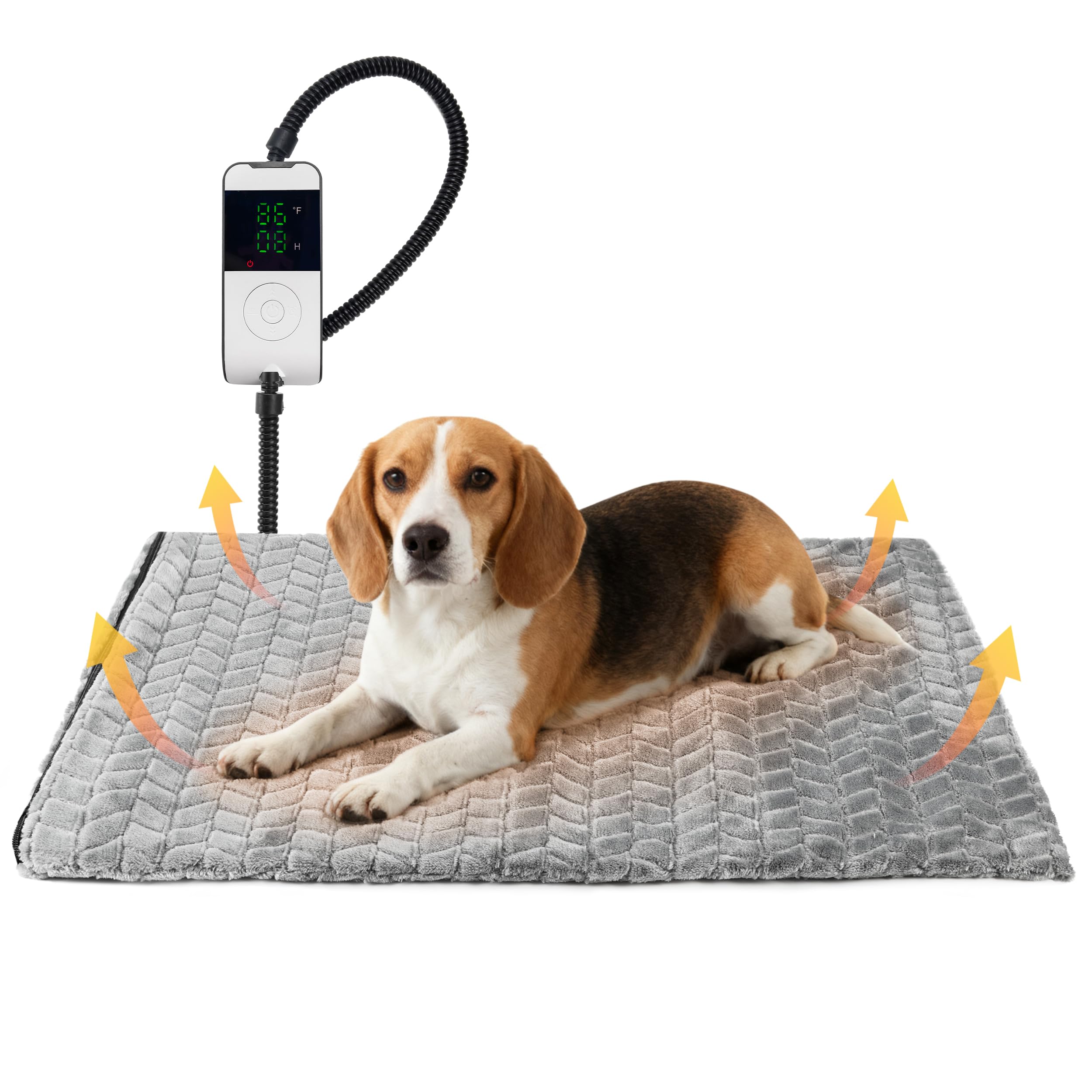 PatiencET 18"x28" Heated Pet Bed – Large Cat & Small Dog Heating Pad, 6-Temp Thermostat, 5-Timer, Washable Flannel Cover, Warming Mat for Sofa, Crate,