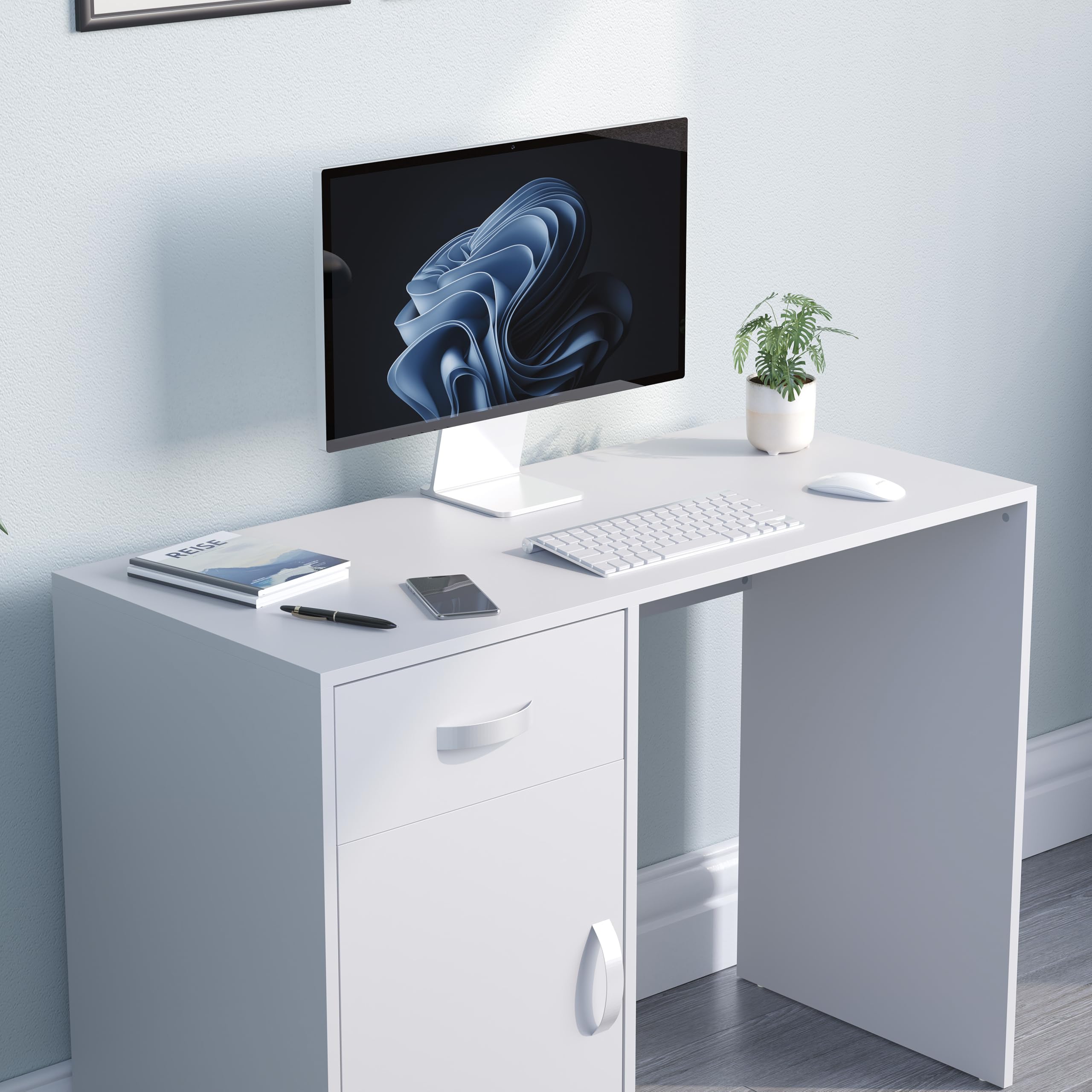 Vida Designs Hudson - Escritorio para computadora con cajón y Puerta, Mesa para PC o Laptop, Estudio de Juegos, estación de Trabajo de Almacenamiento, Muebles de Armario, Color Blanco