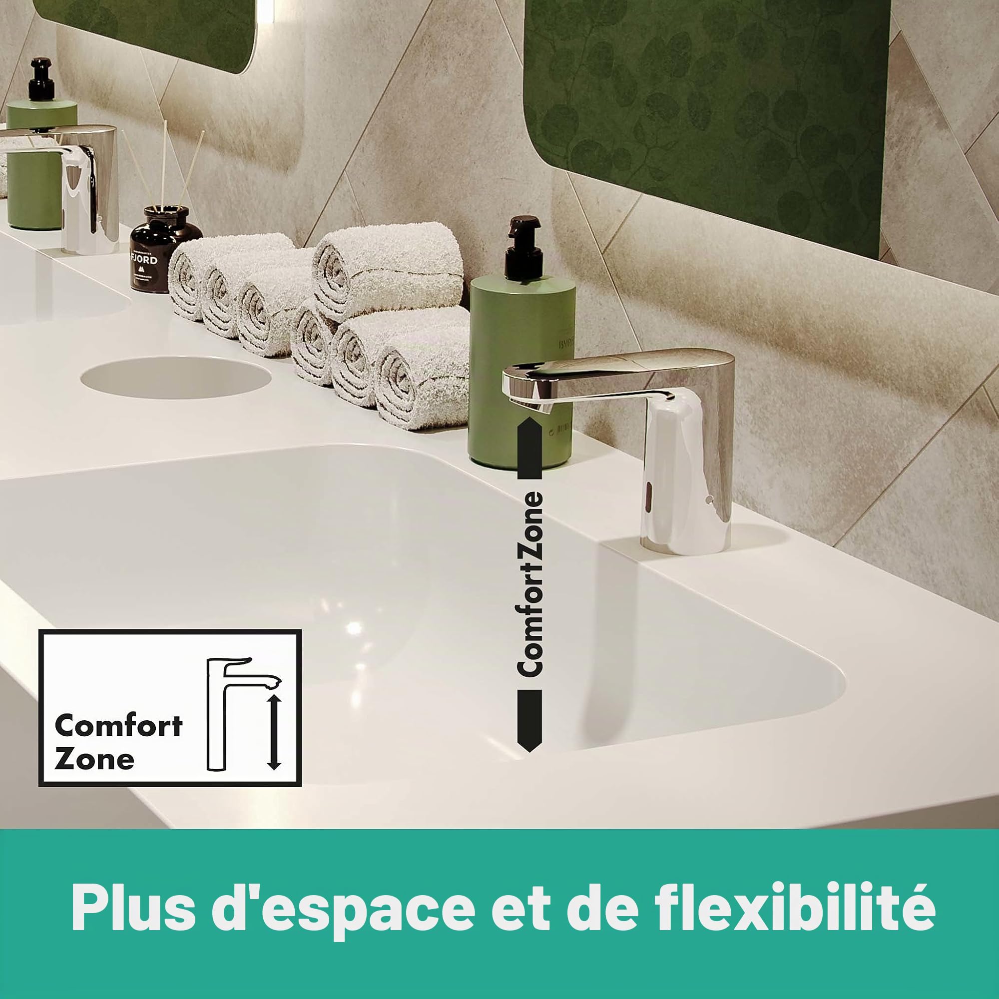 hansgrohe Vernis Blend - Mitigeur de lavabo électronique en eau froide sur batterie sans tirette ni vidage, Robinet salle de bain, hauteur sous bec 100 mm, économie d'eau (EcoSmart), Chromé, 71503000
