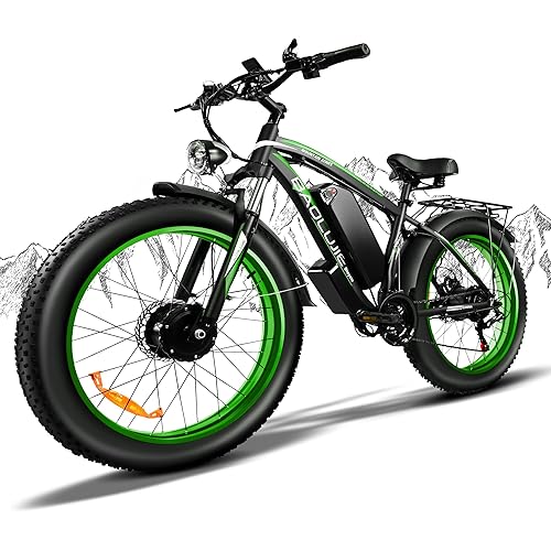 2000W Dual Motors Ebike 48V 20Ah Mountain Snow E Bike 35MPH Electric Bicycle 26" Fat Tire Shim 21-Speed Hydraulic Disc Brake80 Miles Max Range Electric Bike Lockbale Suspension Blue UL2849 Certified