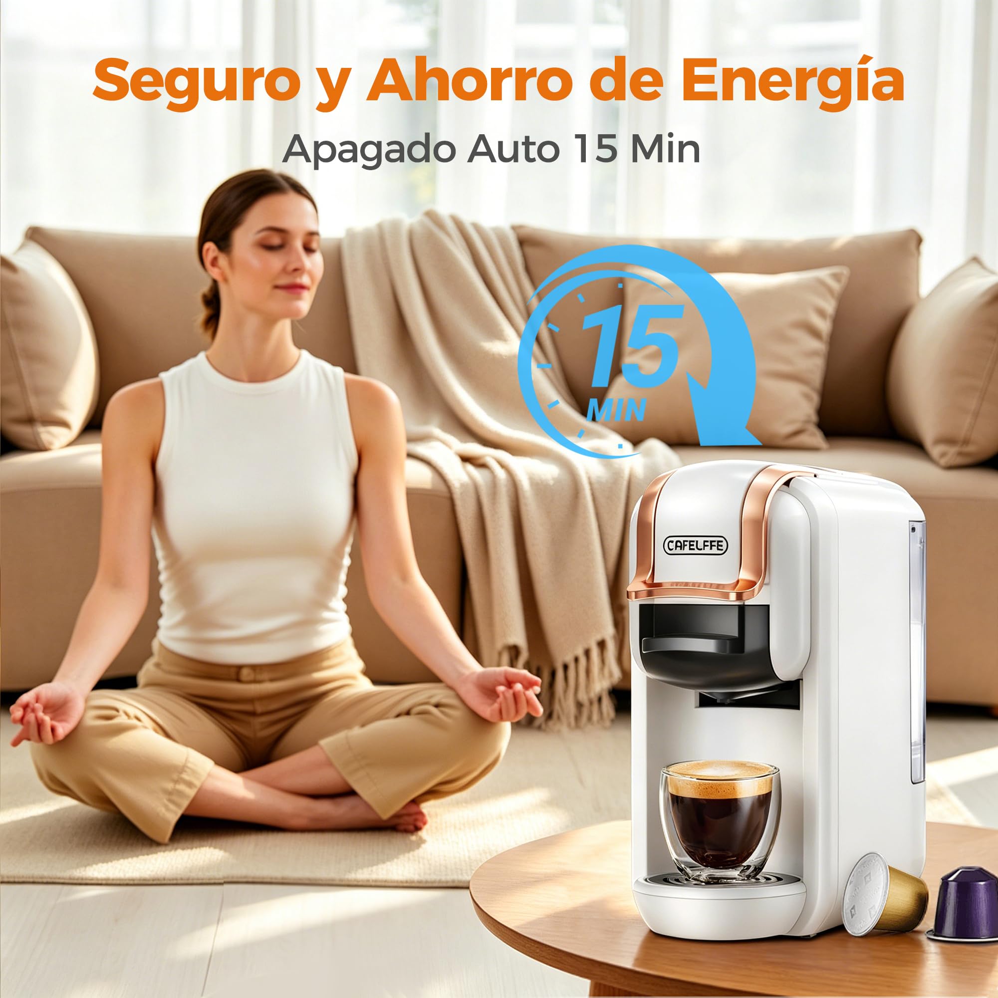 CAFELFFE MK-603 Cafetera de Cápsulas 4 en 1 Caliente/Frío Máquina de Café Expreso de una porción Individual Compatible con ESE Pods, Nes Original/DG Cápsulas y Café Molido Preparación Rápida Blanco