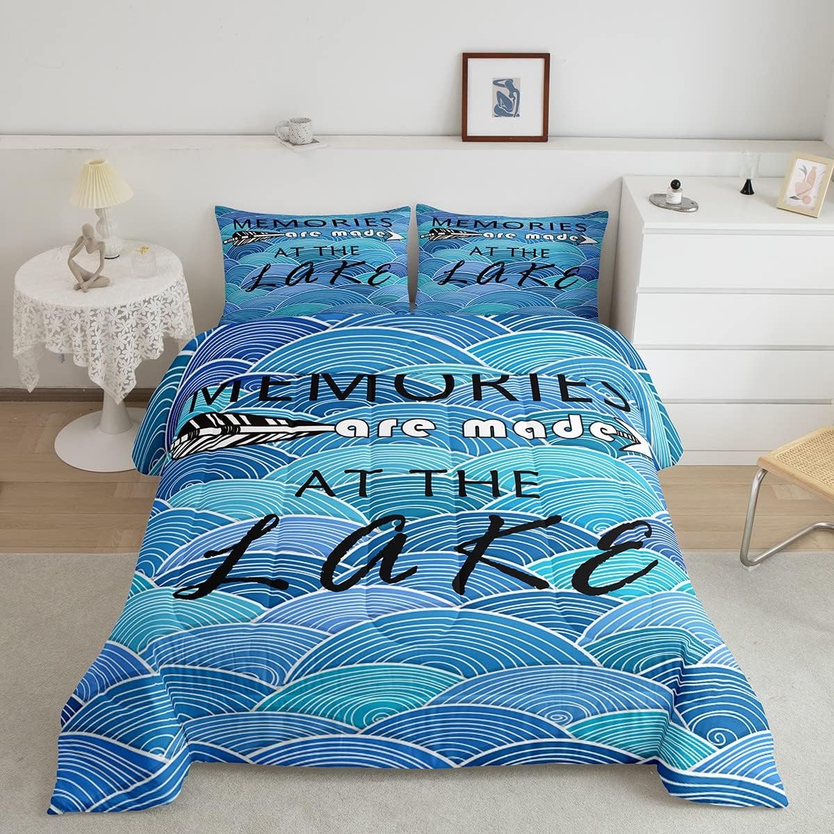 Lake House Comforter Set Twin Set Size,Abstract Japanese