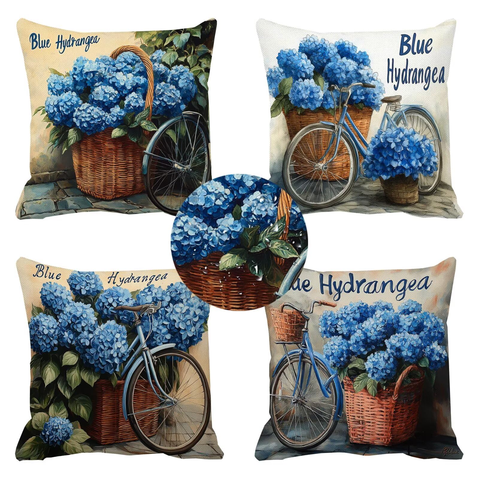 Housse de coussin étanche 45x45 cm lot de 4 taies d'oreiller déperlantes bleu lin
