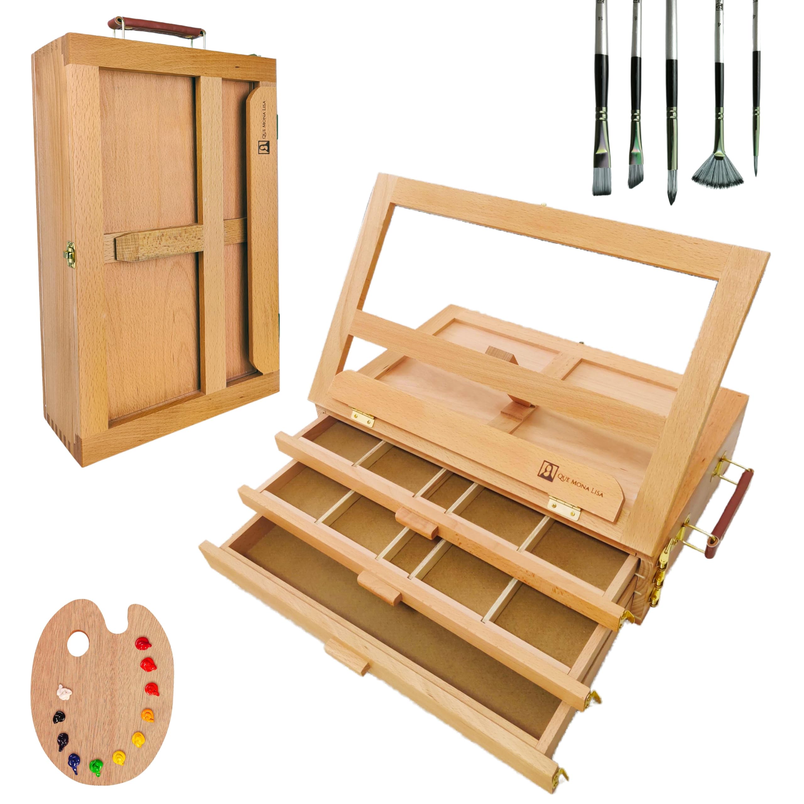 Caballete mesa plegable profesional REMBRANDT, Altura Ajustable lienzos para pintar, Caballete Madera de Haya con 3 cajones para pinturas, Caballete pintura para adultos, niños, principiantes