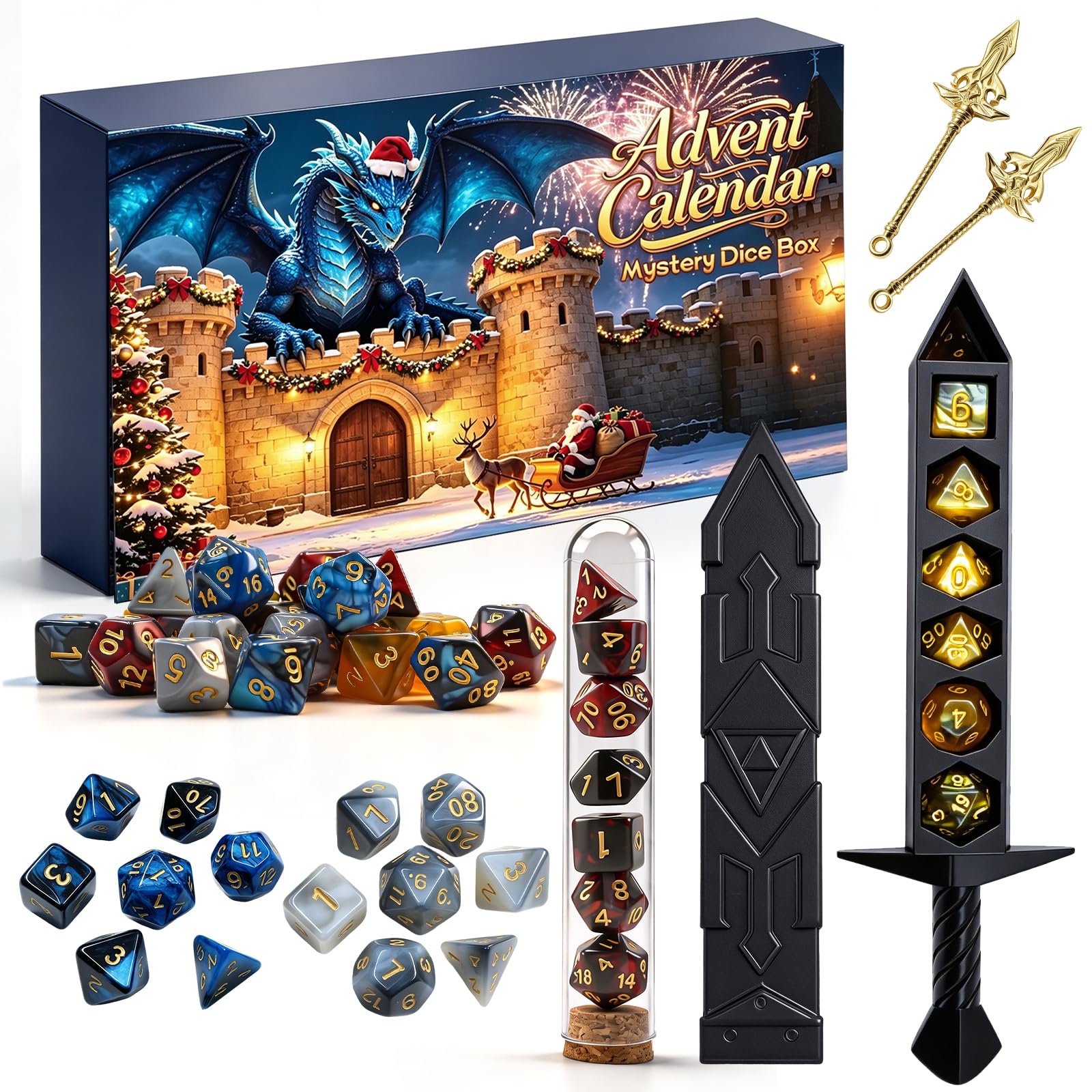 DND Dice Advent Calendars 2026, Christmas 24 Days Mystery Dice Set,Surprise D&D Gifts,Suitable for Dungeons and Dragons RPG,MTG,Tabletop Role Playing Games