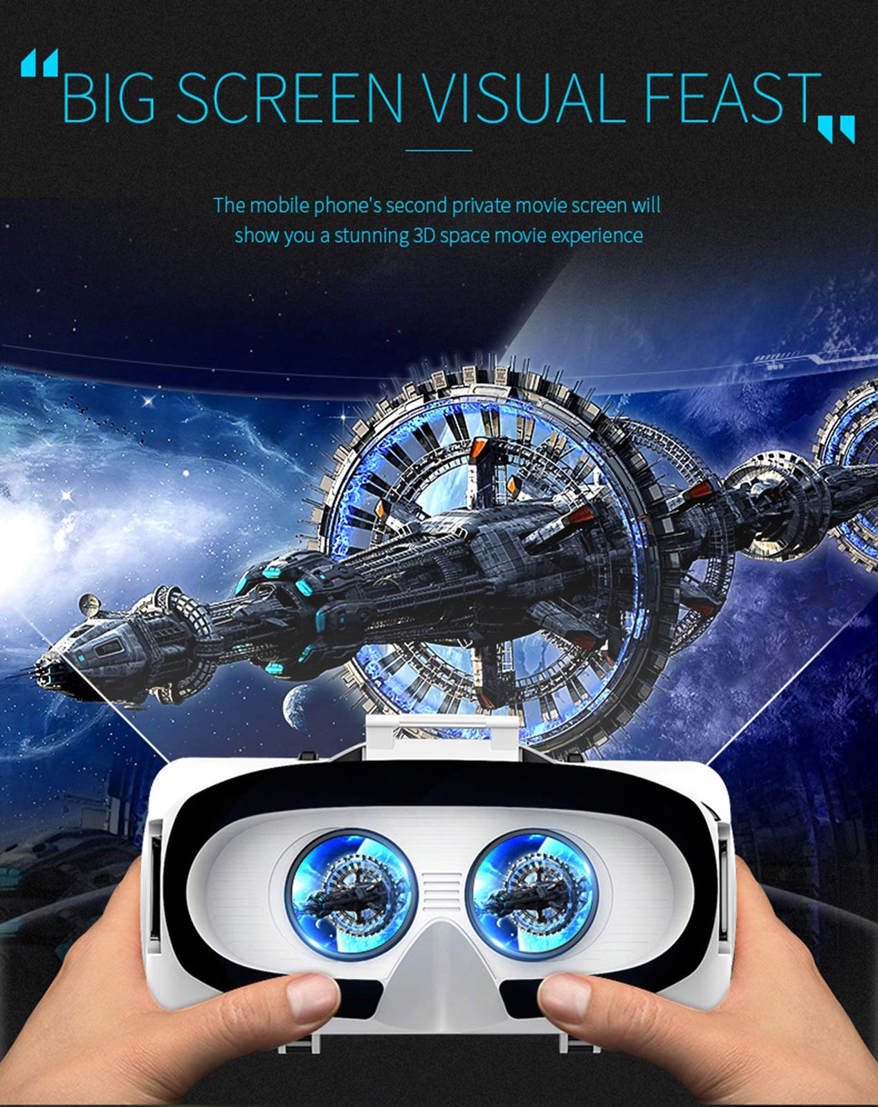 3D VR Gafas de Realidad Virtual, Auriculares Estéreo Integrados, Casco VR de Realidad Virtual para Videojuegos de Películas 3D VR, para Pantalla de 4,7 a 6,0 Pulgadas