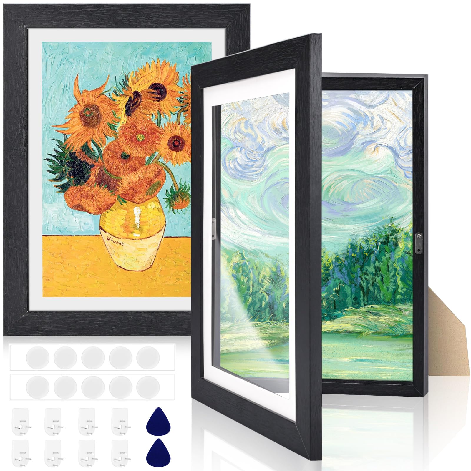 FOVHEE 2Pcs Marco Para Dibujos Niños,A4 Marcos de Fotos Apertura Frontal,Marco Dibujos Infantiles Cambiar,Marcos Con Profundidad Magnético Plegable,Capacidad para 150 Pinturas para Casa,Colegios