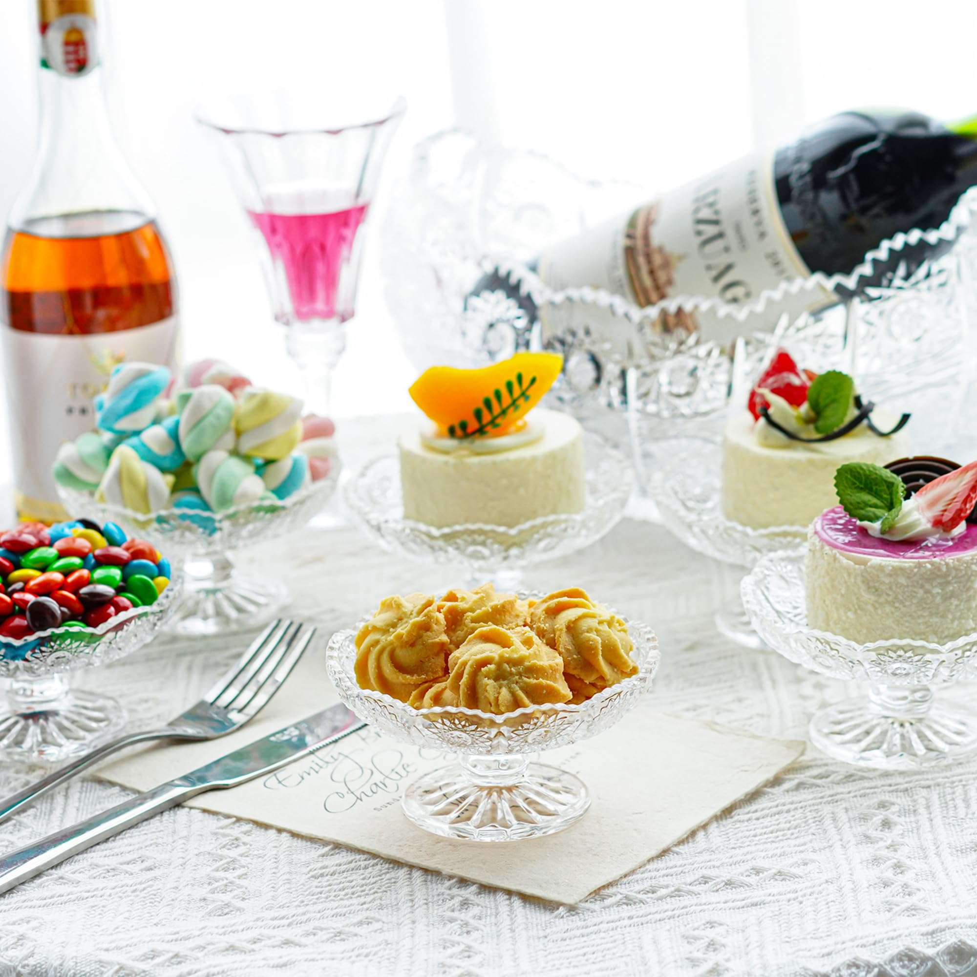 6 bandejas de cristal para tartas, servidor de platos de cristal para cupcakes con pie, soporte transparente para exhibición de pasteles pequeños para chocolate, postres, frutas, bodas, cumpleaños,