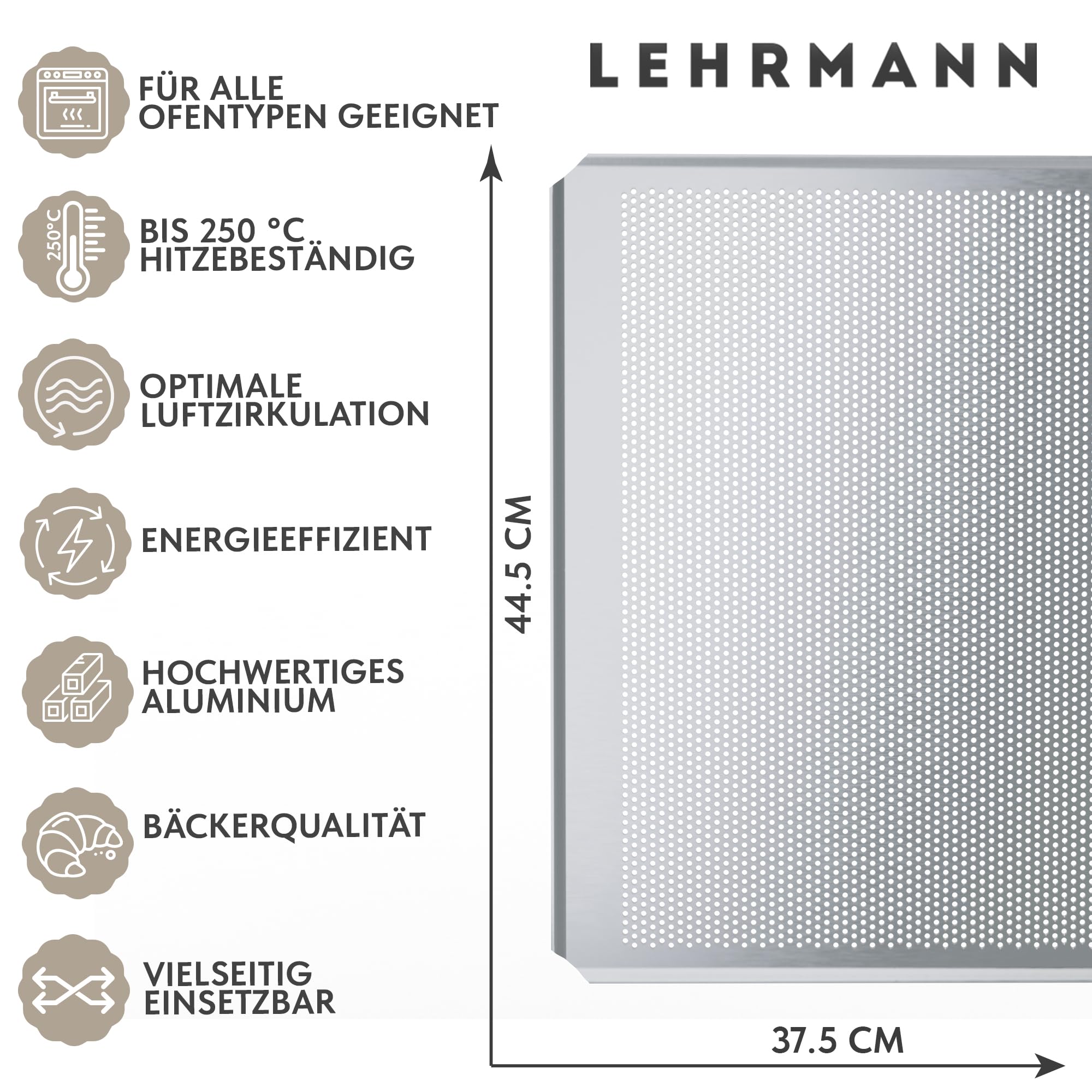 LEHRMANN Blacha perforowana 44,5 x 37,5 cm Perforowana blacha do ciasta Porównywalny/wymienny piekarnik Bauknecht Whirlpool