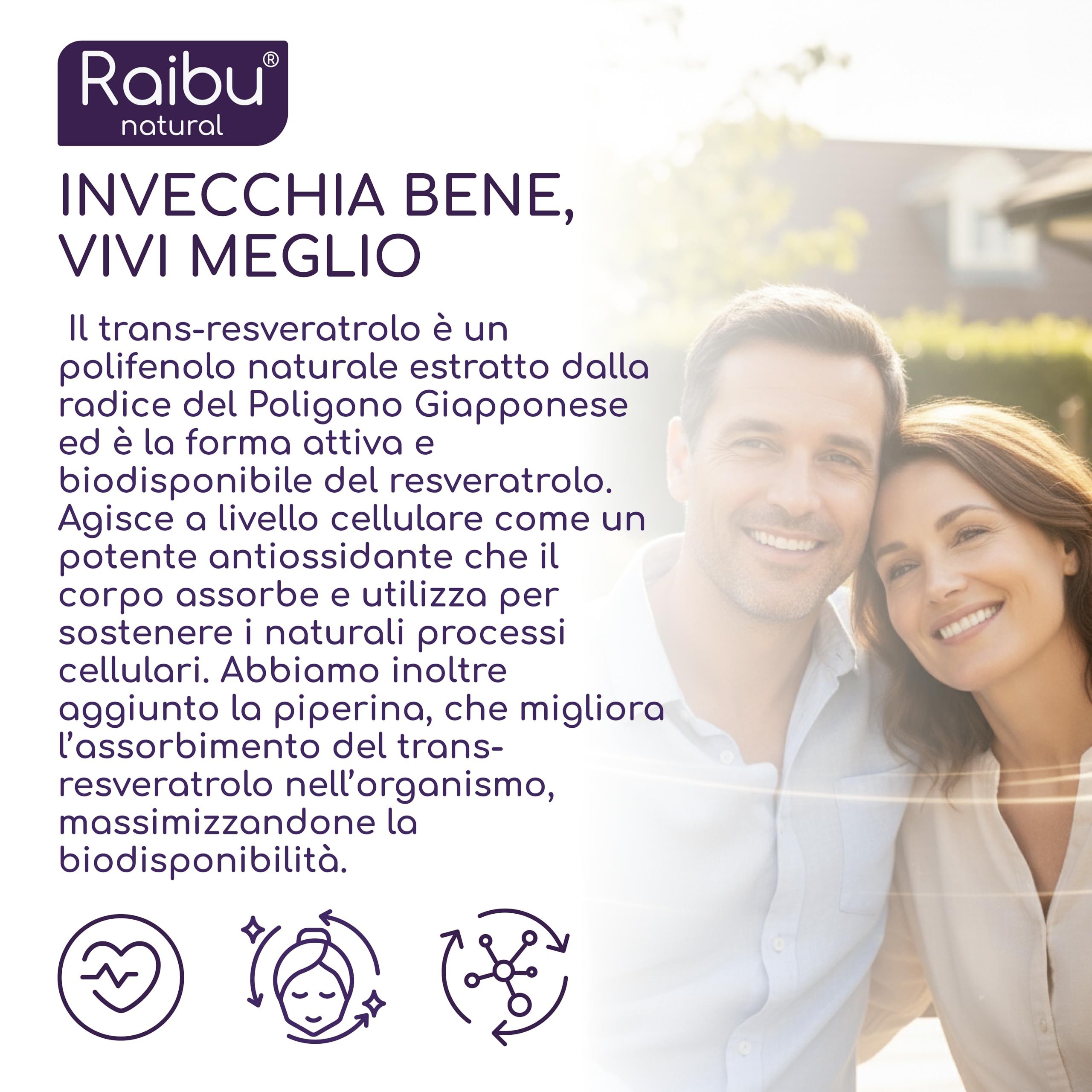 Resveratrolo Puro, 1050mg di Trans-Resveratrolo 98% da Polygonum Cuspidatum - Antiossidante Naturale, Alto Assorbimento - Senza Magnesio Stearato né OGM - 60 capsule vegane