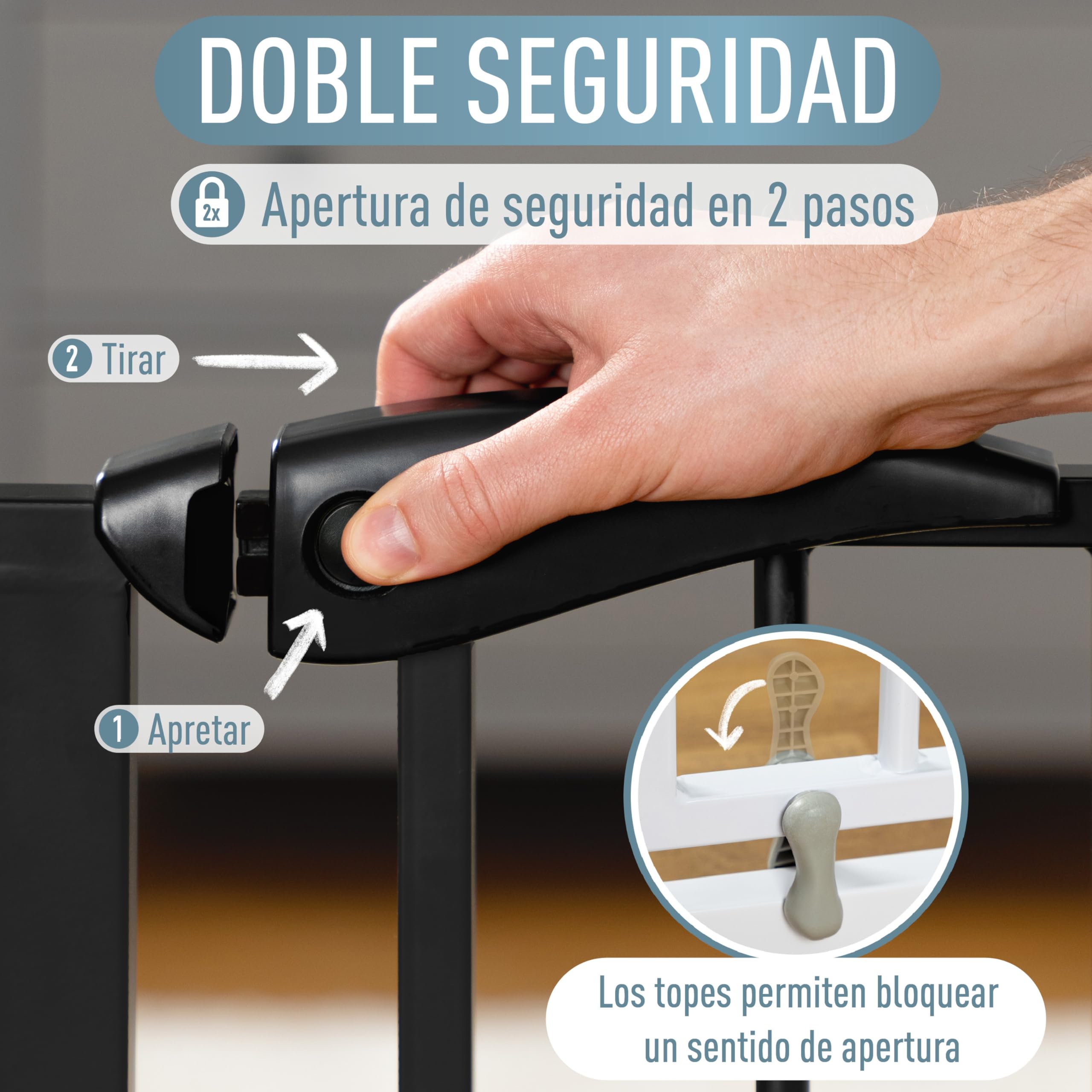 IB STYLE Barrera de Seguridad Berrin XXL - Puerta para bebés, Escaleras, Niños, Extensible, Negro, Tamaño: 140-150 cm