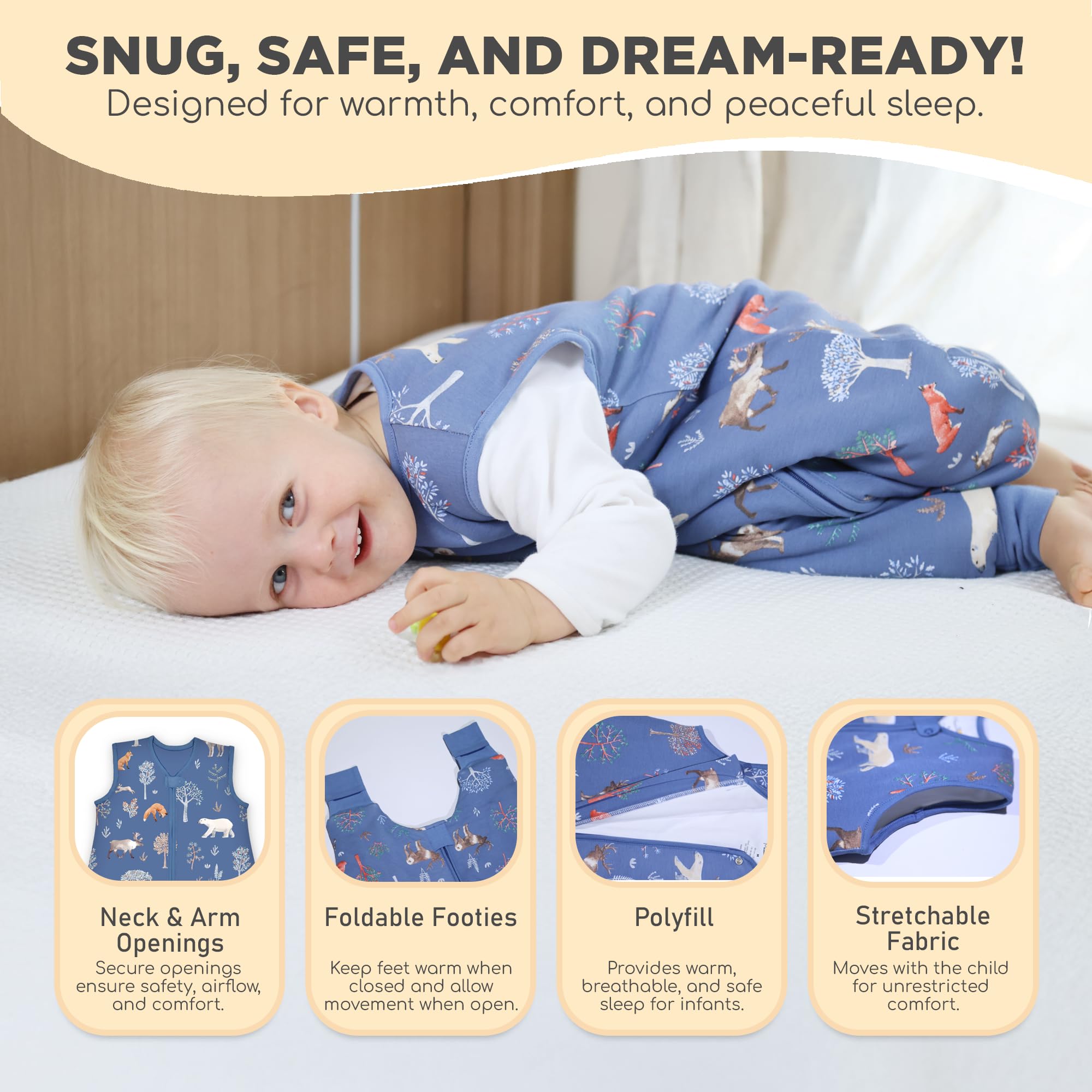 Mama Cheetah Toddler Sleep Sack with Feet, 6-18 Month, 2.5 TOG Organic Cotton Baby Sleeping Bag with Legs - Image 4