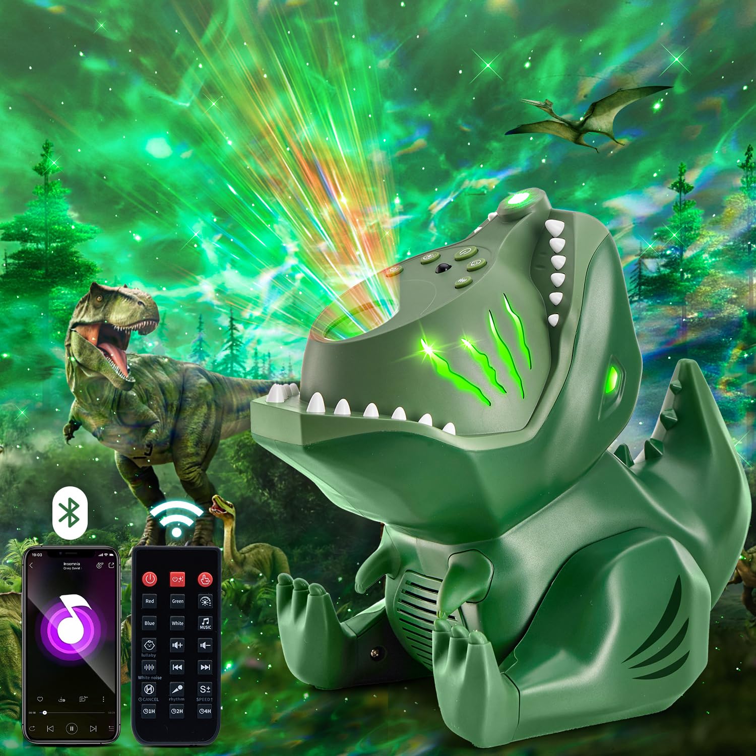 Dinosaur Galaxy Projector for Bedroom,144 Lighting Modes Star Projector for Kids Galaxy Lights for Bedroom, 22 White Noise+5.3 HiFi Bluetooth+Remote Speaker Stars for Ceiling