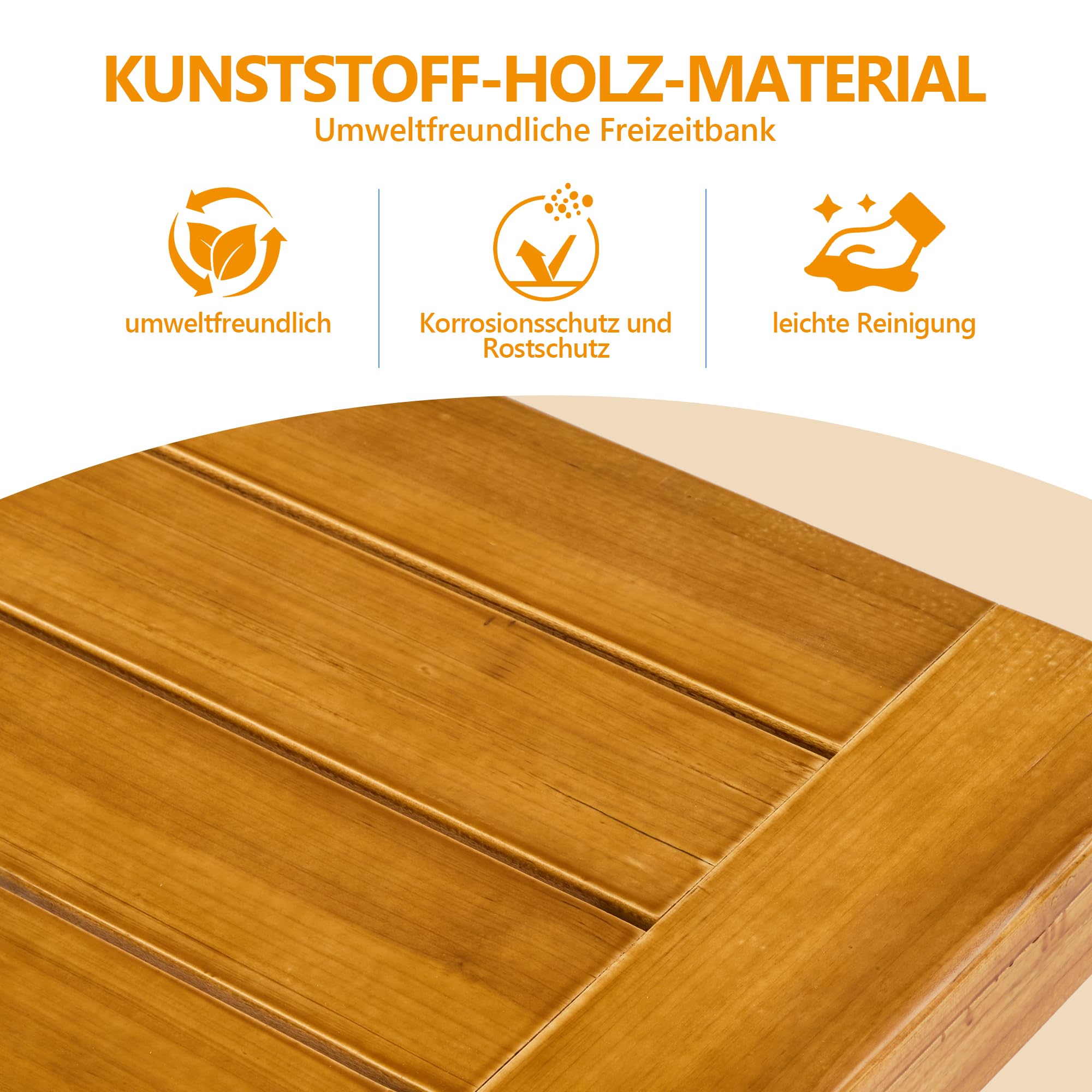 Mingone Gartenbank Holz 120 cm 2-Sitzer sitzbank ohne Rückenlehne | Balkonbank, wetterfest, für Park Veranda, Outdoor Gartenmöbel