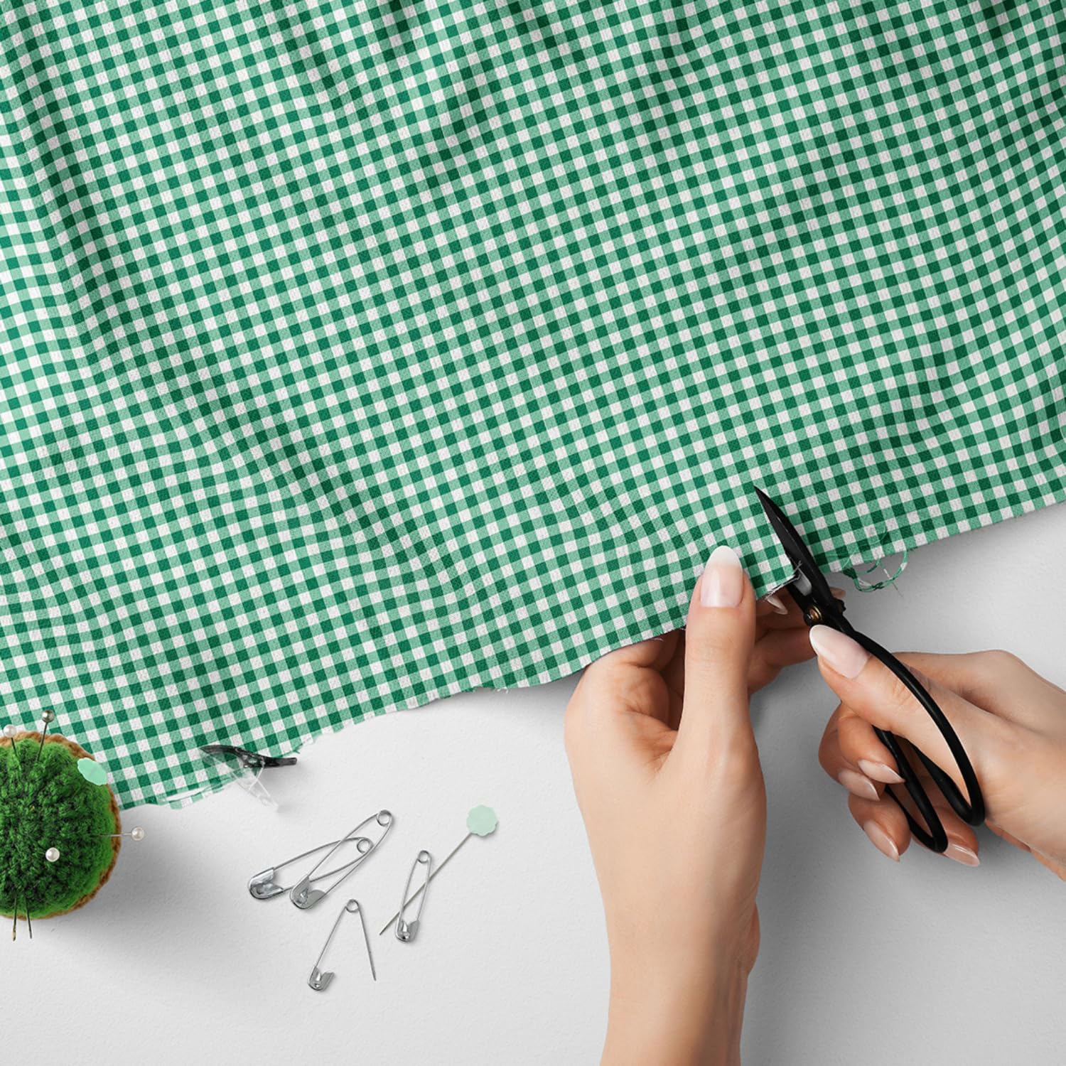 Gingham Polycotton Fabric by The Meter – 1/8 Inch Check – 114cm (45 Inch) Wide – Lightweight Dressmaking, Craft, Quilting, Sewing Material (Green) -Craft Queen LTD