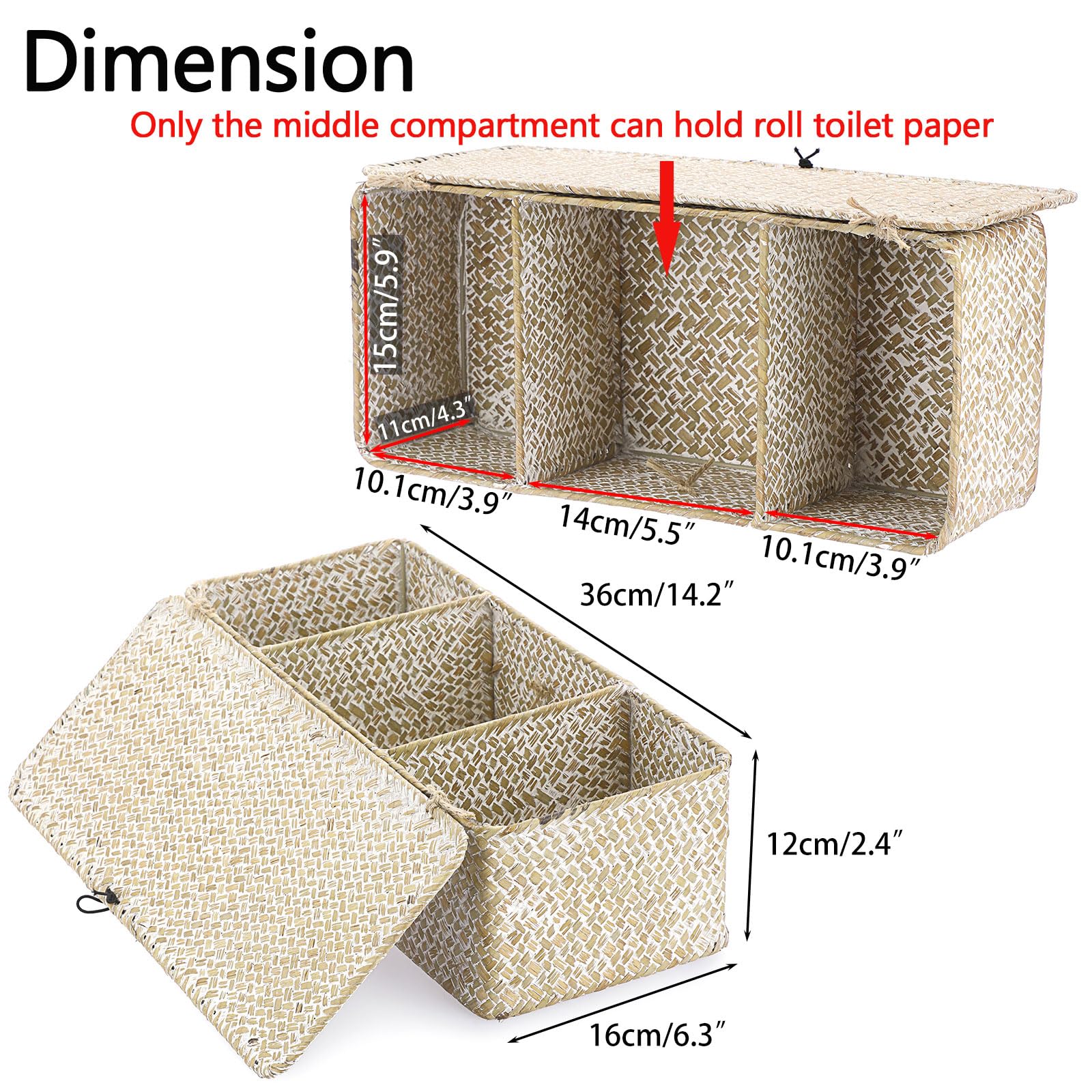3-teiliges Seegras Aufbewahrungsset - Natürliche Weidenkörbe Mit Deckel