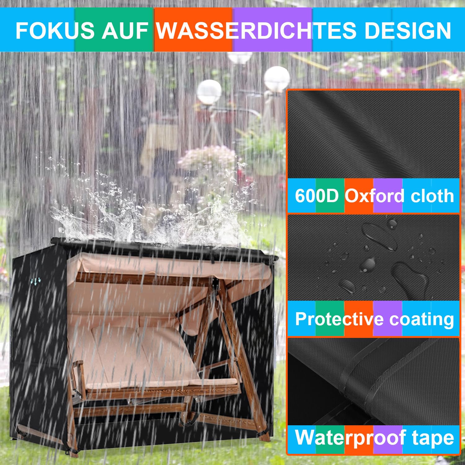 Copertura Dondolo Giardino JPURXC - Impermeabile Oxford 600D Per Altalene 3-4 Posti