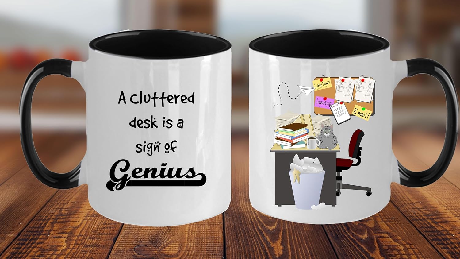 Spring Pet Products A Cluttered Desk Is A Sign of Genius White Ceramic Coffee Mug (11oz, black two-tone)
