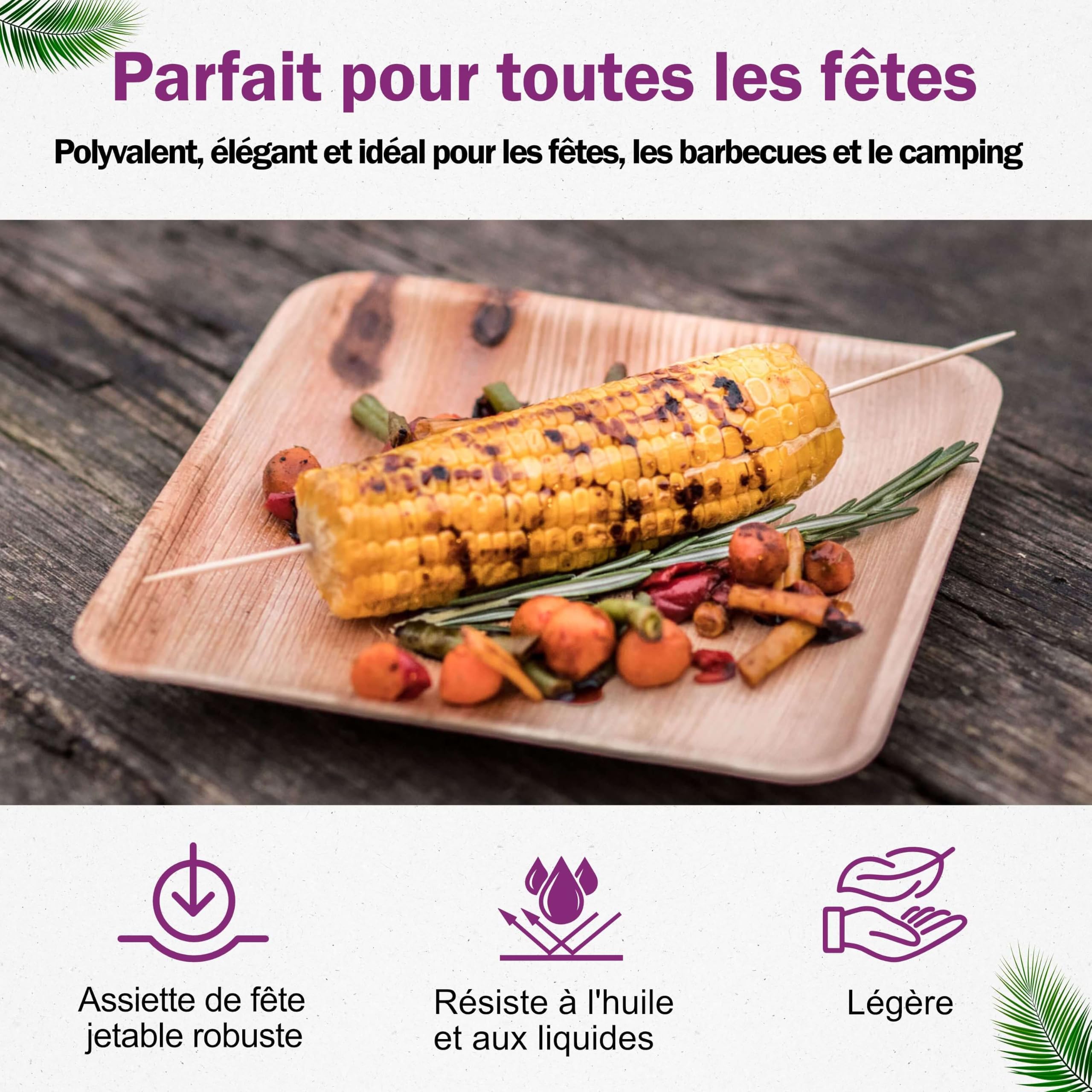 Set d'Assiettes Jetables en Feuille de Palmier - 25 pcs. Carrées 20x20 cm et 25 pcs. 25x25 cm