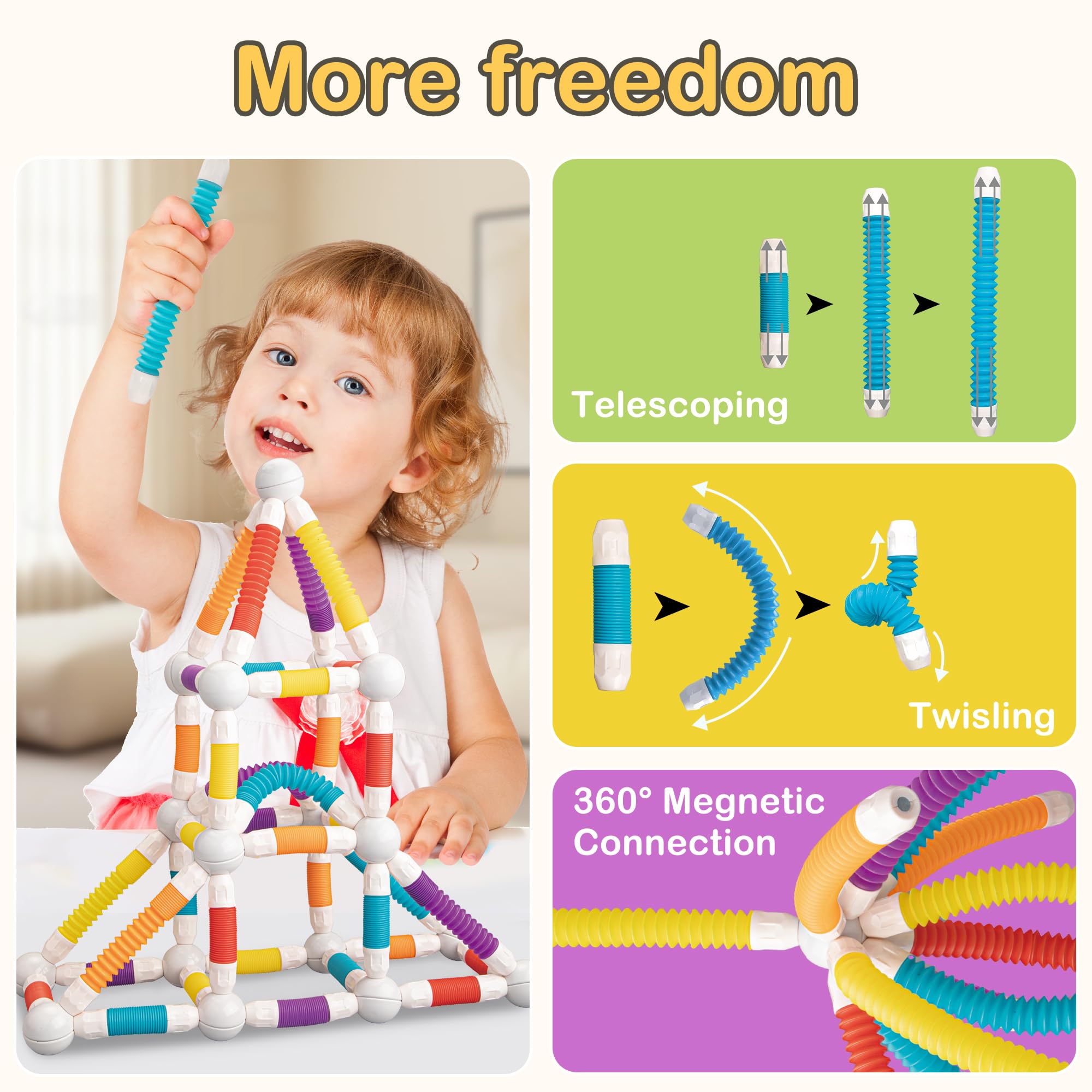 LONEEDY 48PCS Retractable Magnetic Sticks Building Toy Set-Flexible Magnetic Rods & Balls,Educational Building Blocks for 3+Kids (48PCS) - Image 3