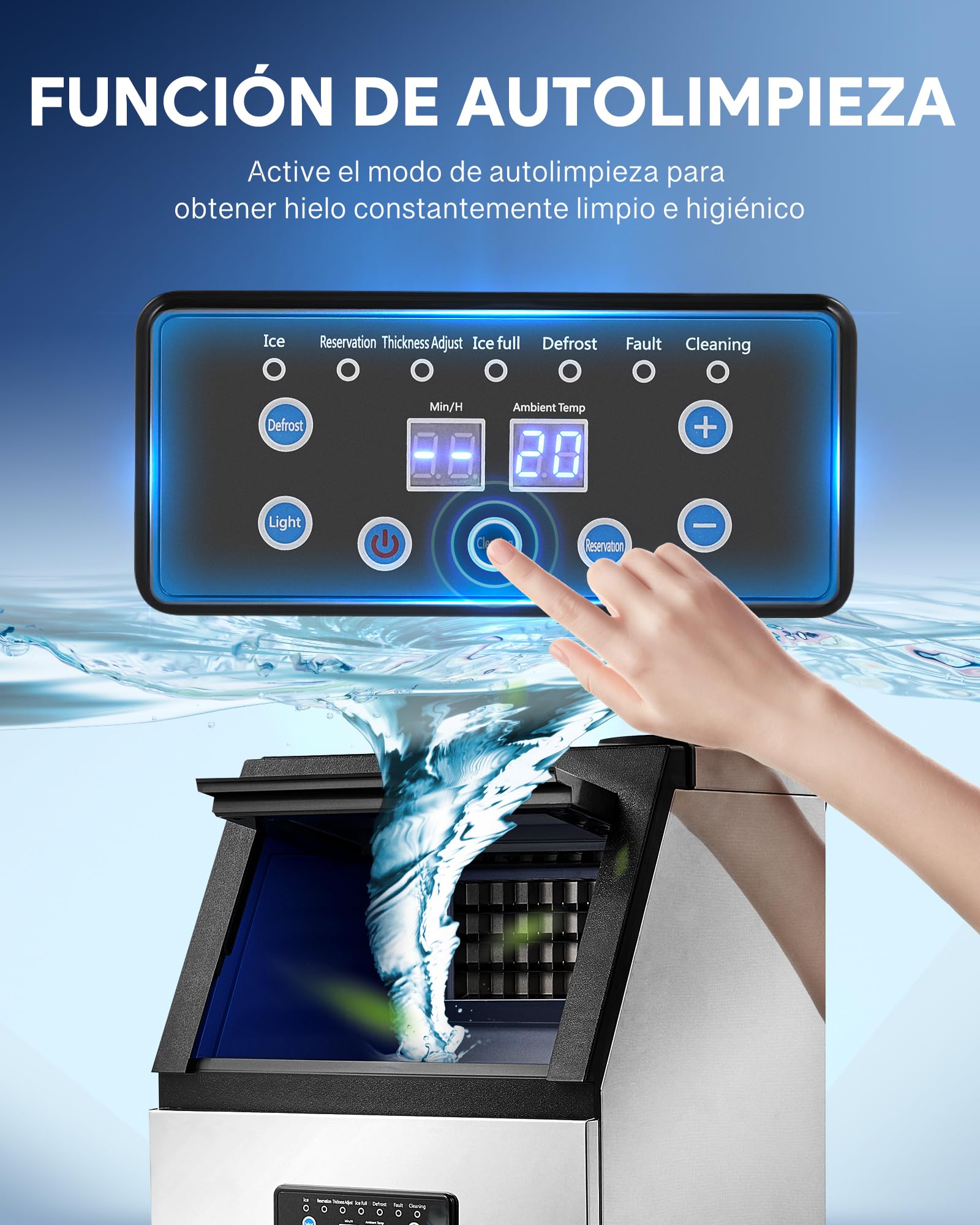 CREWORKS Maquina para Hacer Hielo 59KG/24H Maquina de Hielo 36PCS con Capacidad de Almacenamieto 10KG Máquina de Cubito de Hielo para Bares, Restaurante y Cafetería