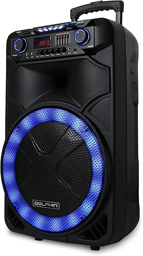 Dolphin SP-1500RBT - Woofer de alta potencia de 15 pulgadas con graves fuertes y profundos  Altavoz Bluetooth portátil para fiestas con luces