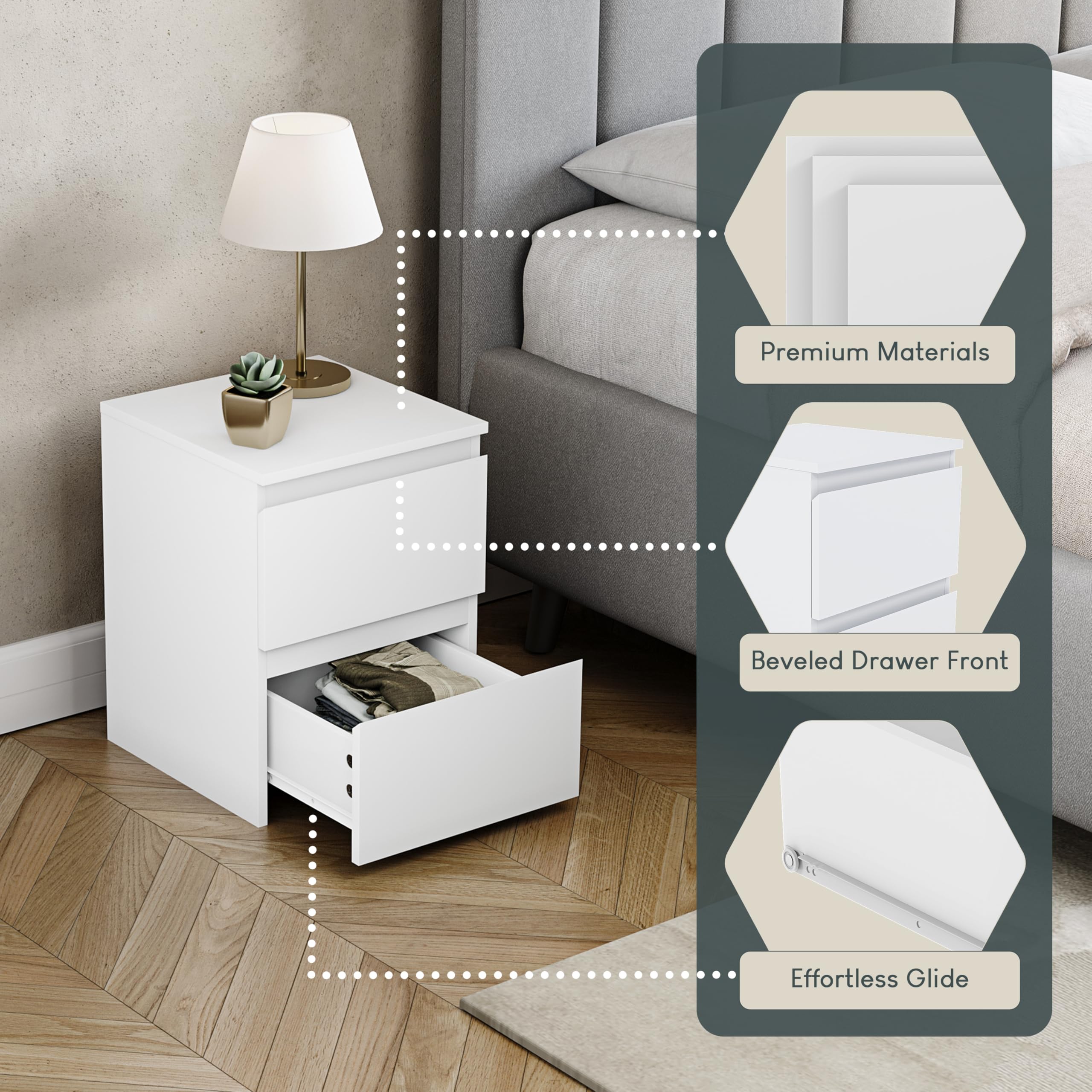 Vida Designs Denver Table de Chevet 2 tiroirs Blanc