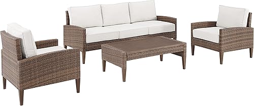 Crosley Furniture KO70192GY-AC Capella - Juego de sofá de mimbre para exteriores de 4 piezas (sofá, 2 sillas, mesa auxiliar), grisbellota