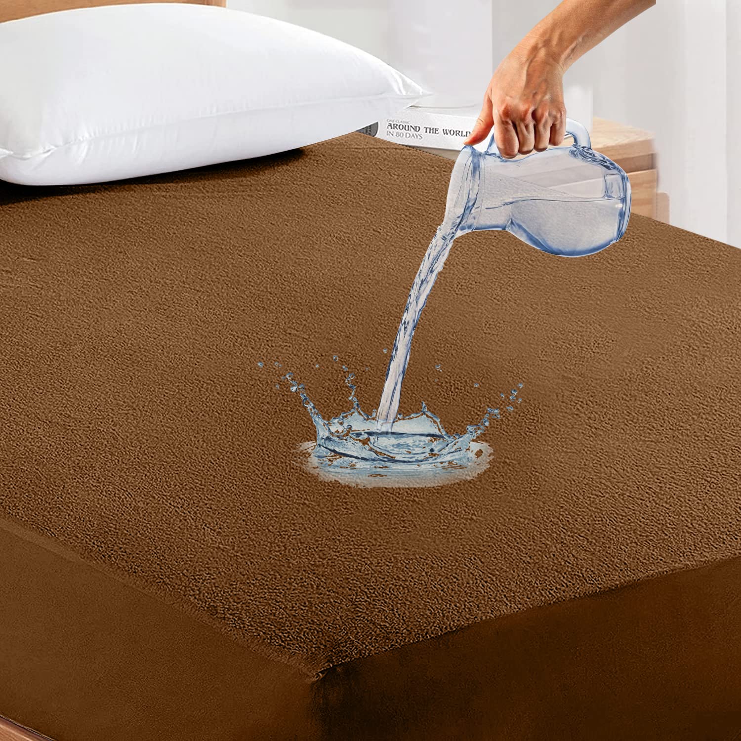 LABHAM - ISOLUS Mattress Protector Cotton Super Soft Terry Water Proof Breathable Hypo-Allergenic King Size (72''x72'')(Brown)-image-12