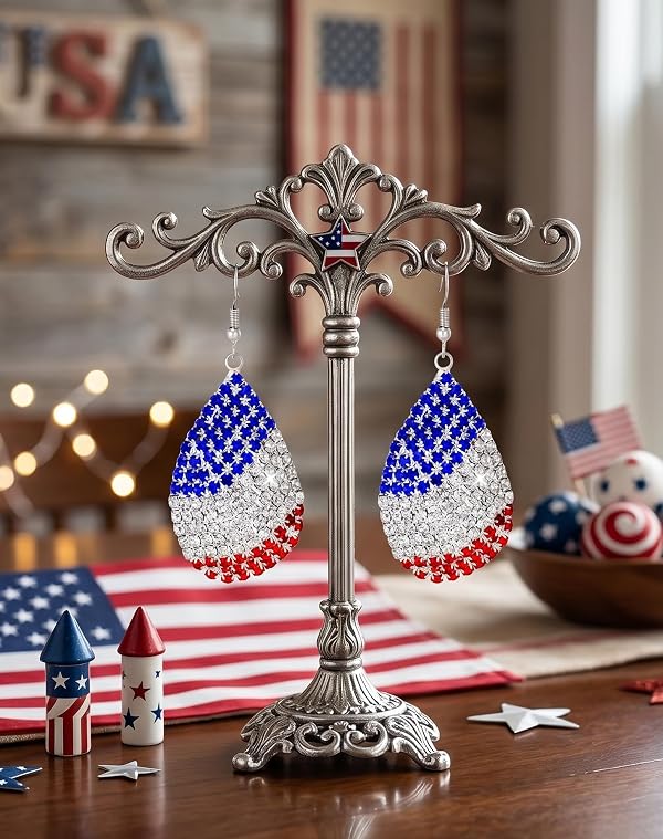 4th of July Patriotic Earring Bracelet for Women American Flag Dangle Earrings Jewelry Red White Blue USA Independence Day 250 Anniversary Accessories Teardrop by redgino - Used condition - Image 3