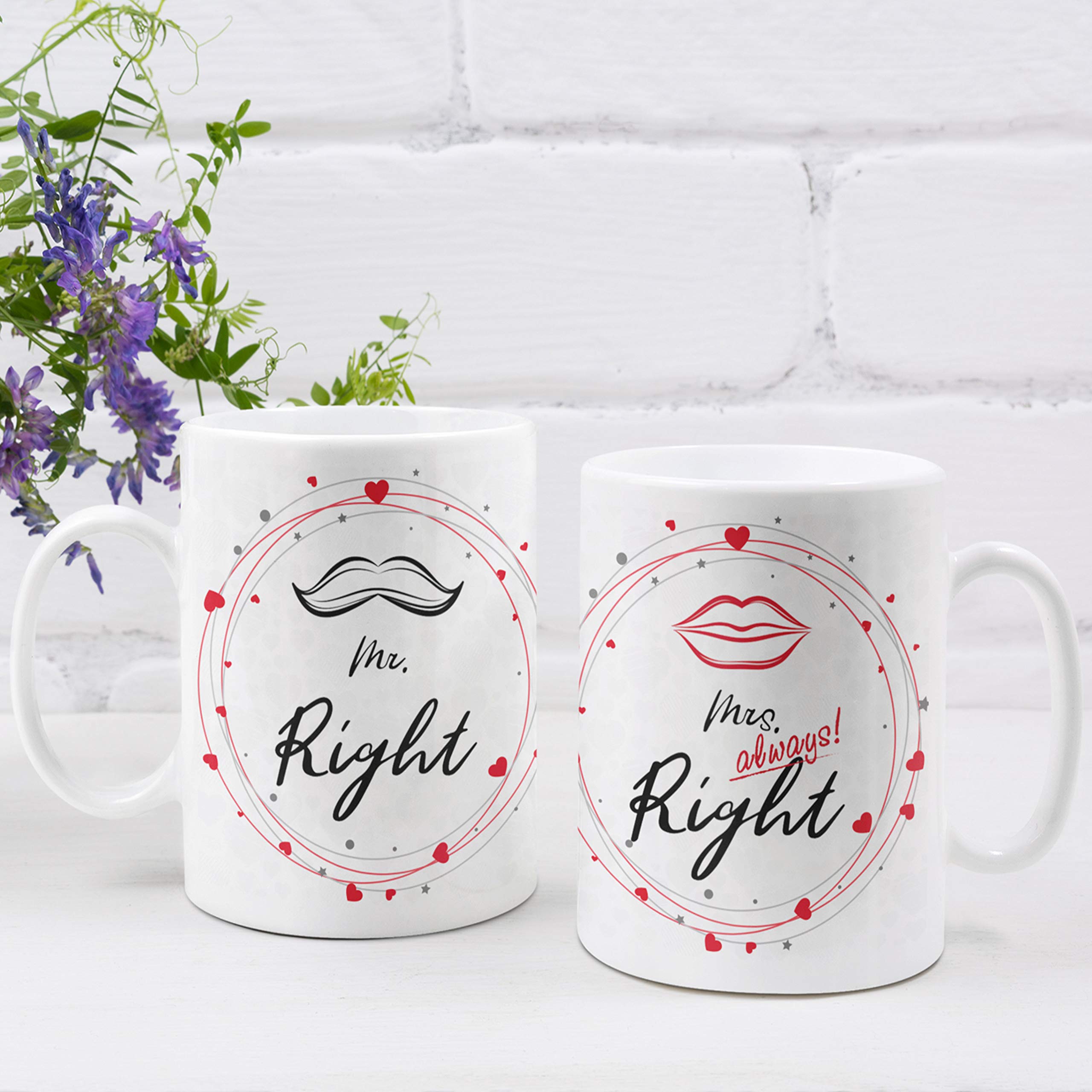 CHHAAP Mr. Right and Mrs. Always Right Microwave Safe White Ceramic Coffee Mug (350 Ml) Gift for Husband Wife Hubby Wifey Lovers Couples Girlfriend Boyfriend Gf Bf Men Women Couple Mug