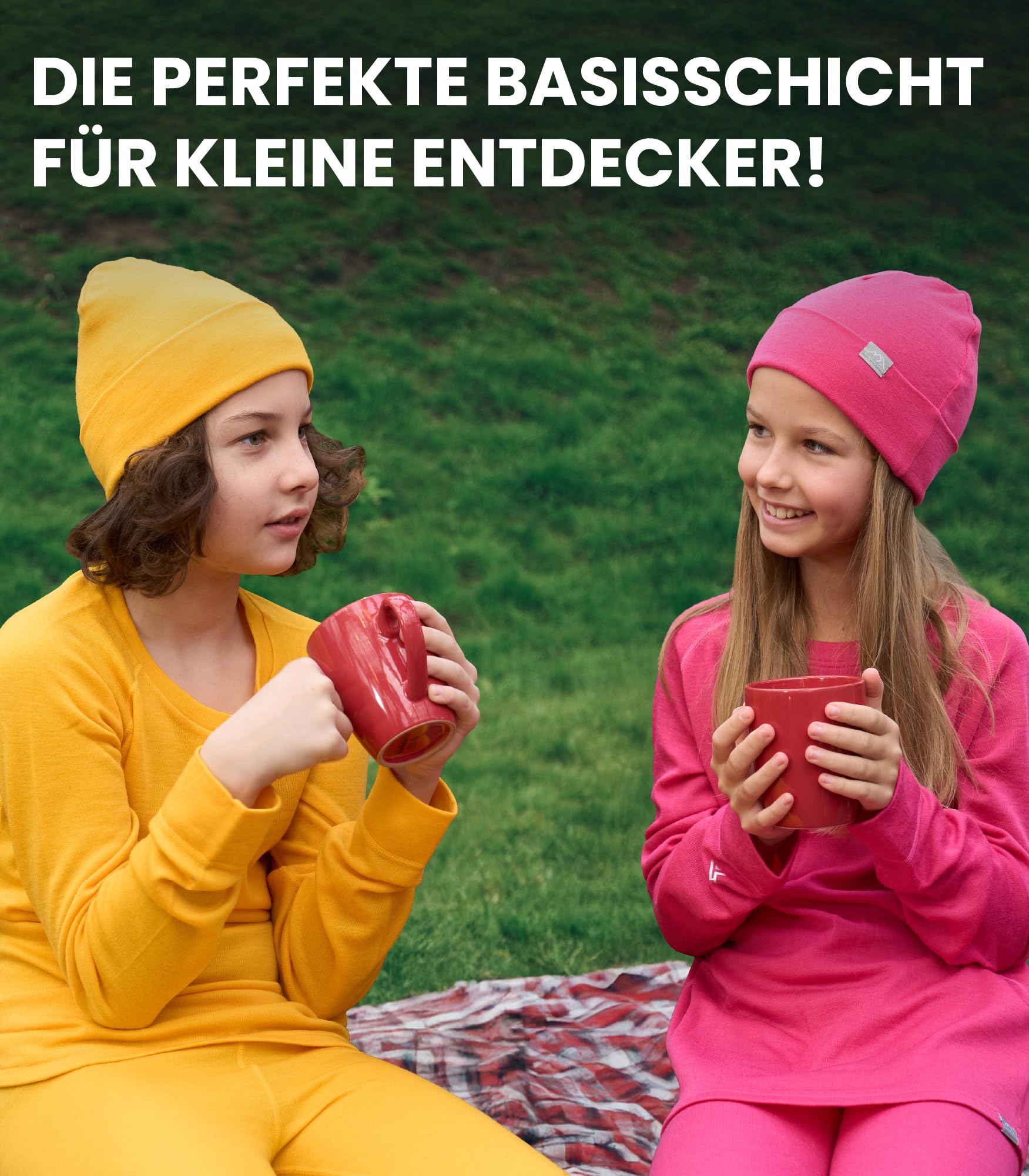 Merino.tech 100% Merino Unterwäsche Kinder Set – Thermounterwäsche Kinder für Jungen und Mädchen, Langarm, Hose, Mütze
