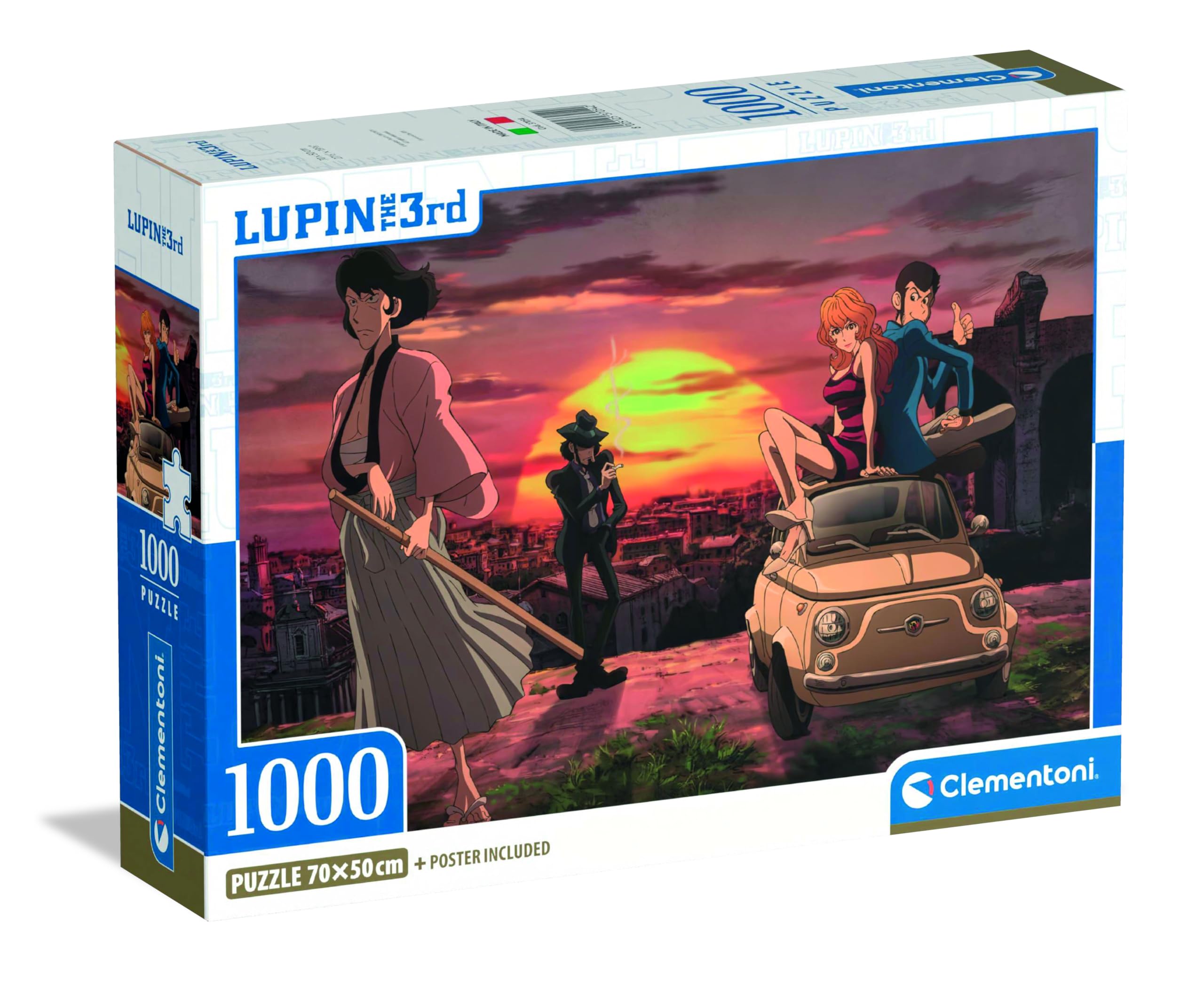 Clementoni 37054 Anime Puzzle 1000 Pieces for Adults and Teenagers, Lupin 3 Illustration with Poster Included, Special Series, Men's Gift Idea, Made in Italy, 50 x 70 cm, 37054