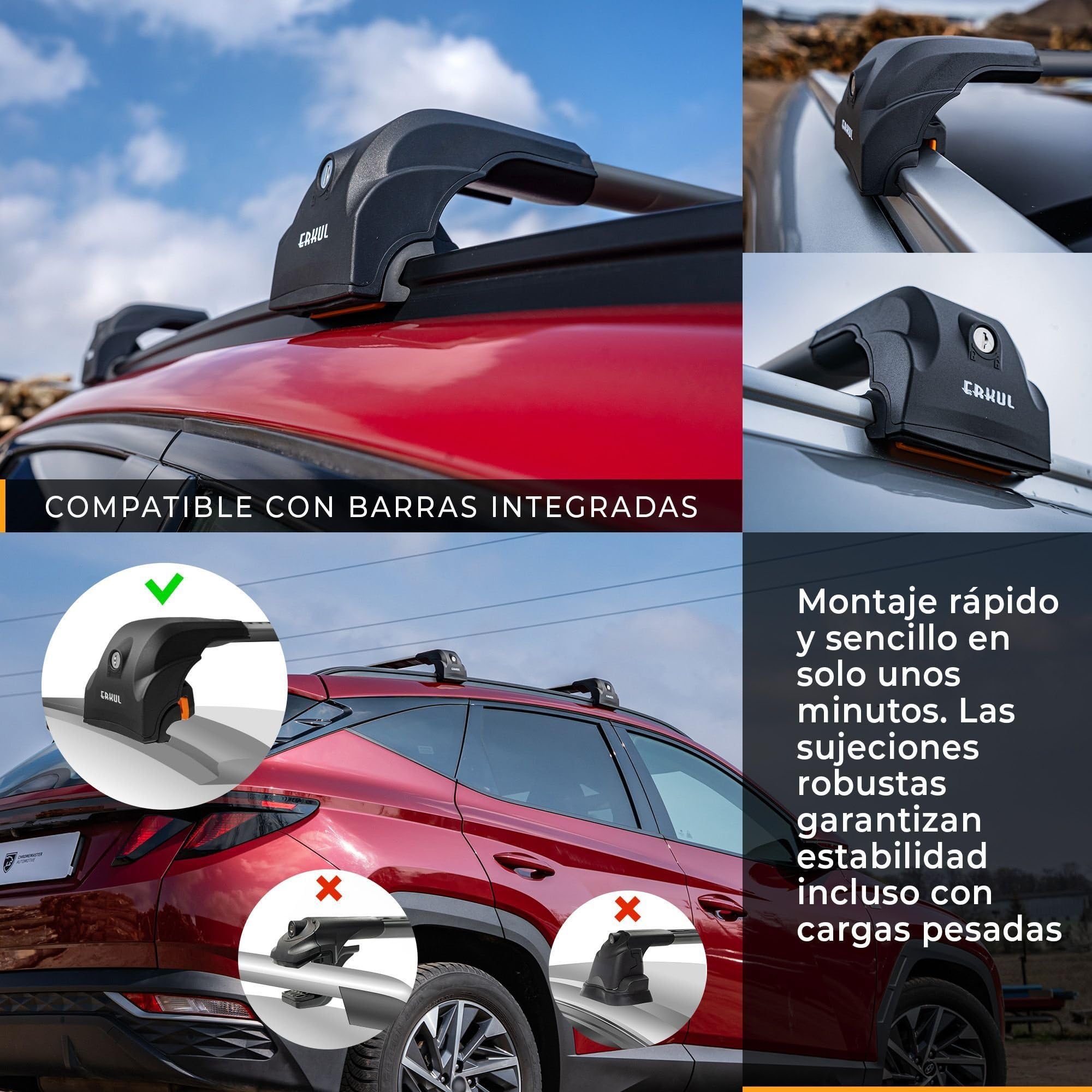 CHROMEMASTER Barras de Techo Compatibles con BMW Serie 2 2015-2022; Portaequipajes de Techo Compatible para Cofres, Portabicicletas, Escalera | Ideal para Vacaciones, Viajes y Uso Diario