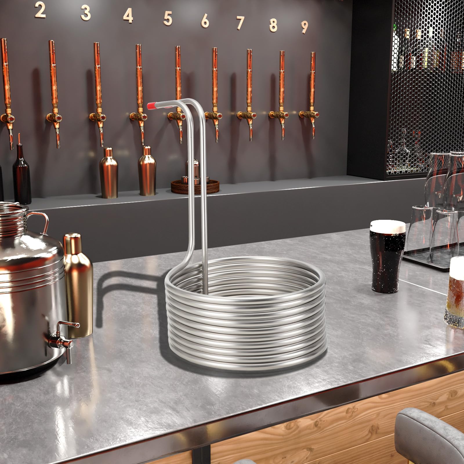 Refroidisseur de Moût, Refroidisseur à Immersion Spirale de Refroidissement à Eau de Refroidissement de Bière, en Acier Inoxydable en Spirale, Comprenant 2 tuyaux, Argent