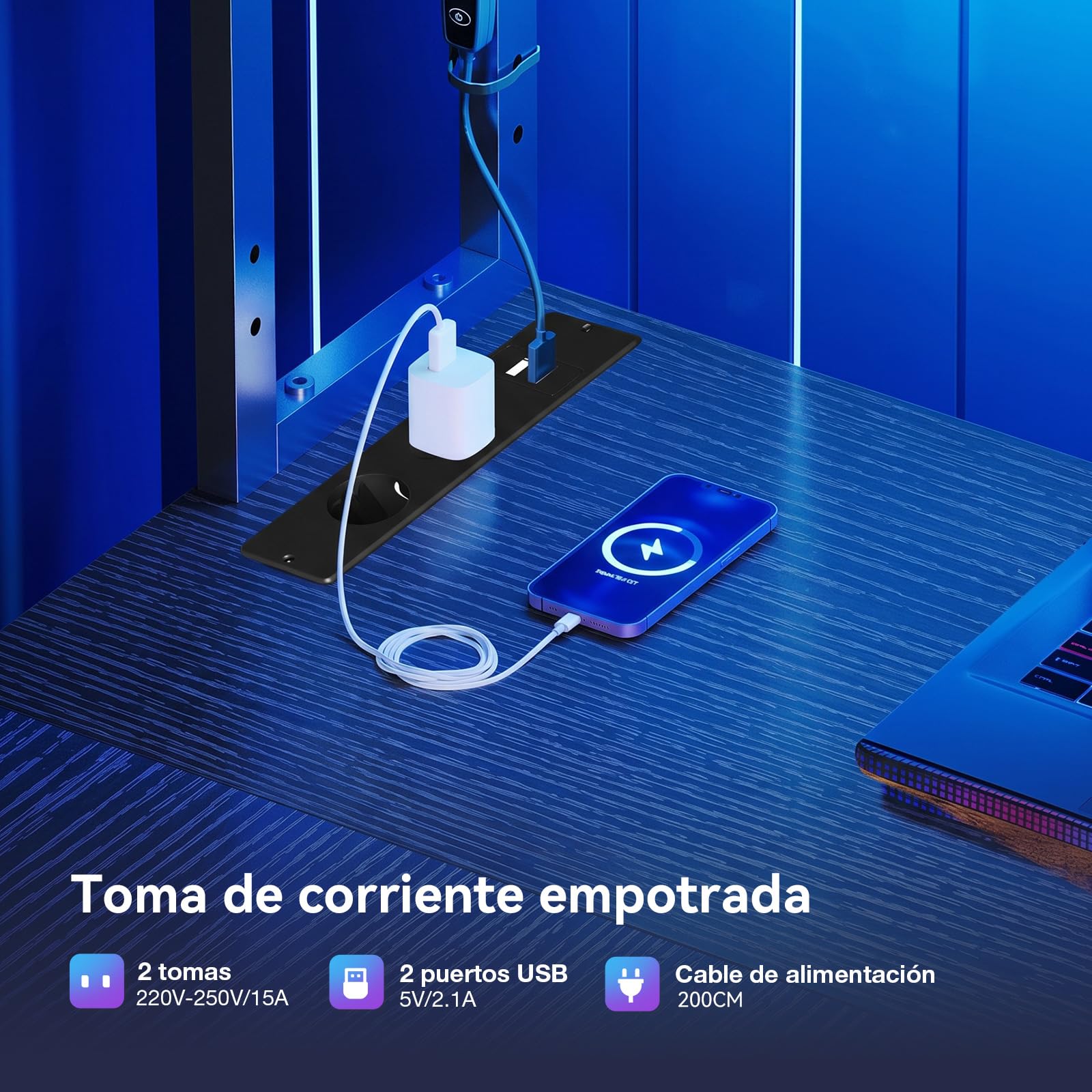 ODK Escritorio Gaming en L con LED y Enchufes, 135×100cm, Negro | Mesa Gaming en L Reversible con Estantes, Escritorio Esquinero con Bolsa de Almacenamiento y Gancho para Jugadores