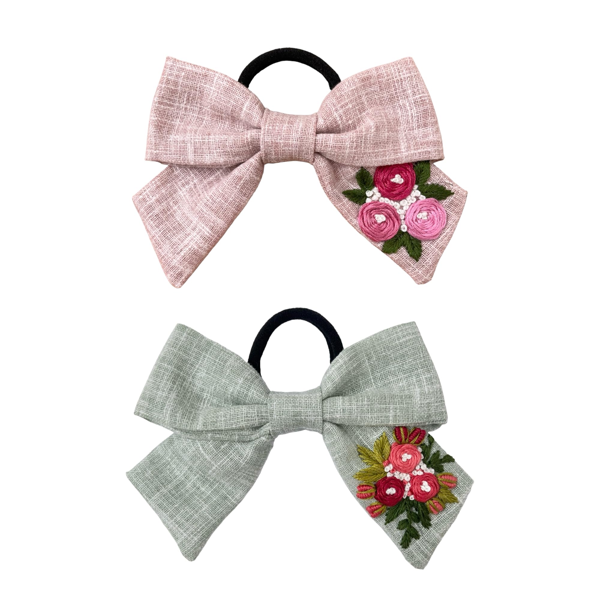 Leonyvie Hand Embroidered Hair Bow - Rose and Green (Pack of 2) (B0CPKG5FB5) Amazon Price History, Amazon Price Tracker