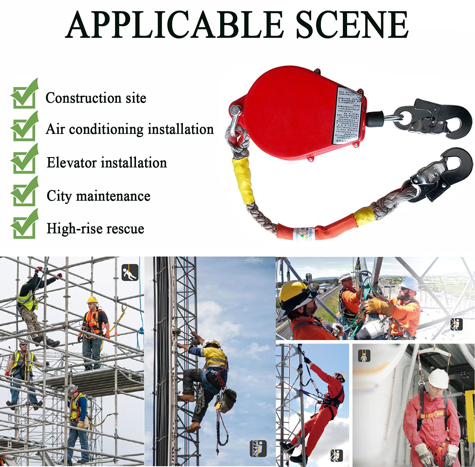 Anti-Chute à Rappel Automatique, Dispositif Antichute pour Chantier de Construction, Câble Rétractable Multifonctionnel, Crochet Autobloquant, (3 M/5 M, 200 KG, Lot de 2)