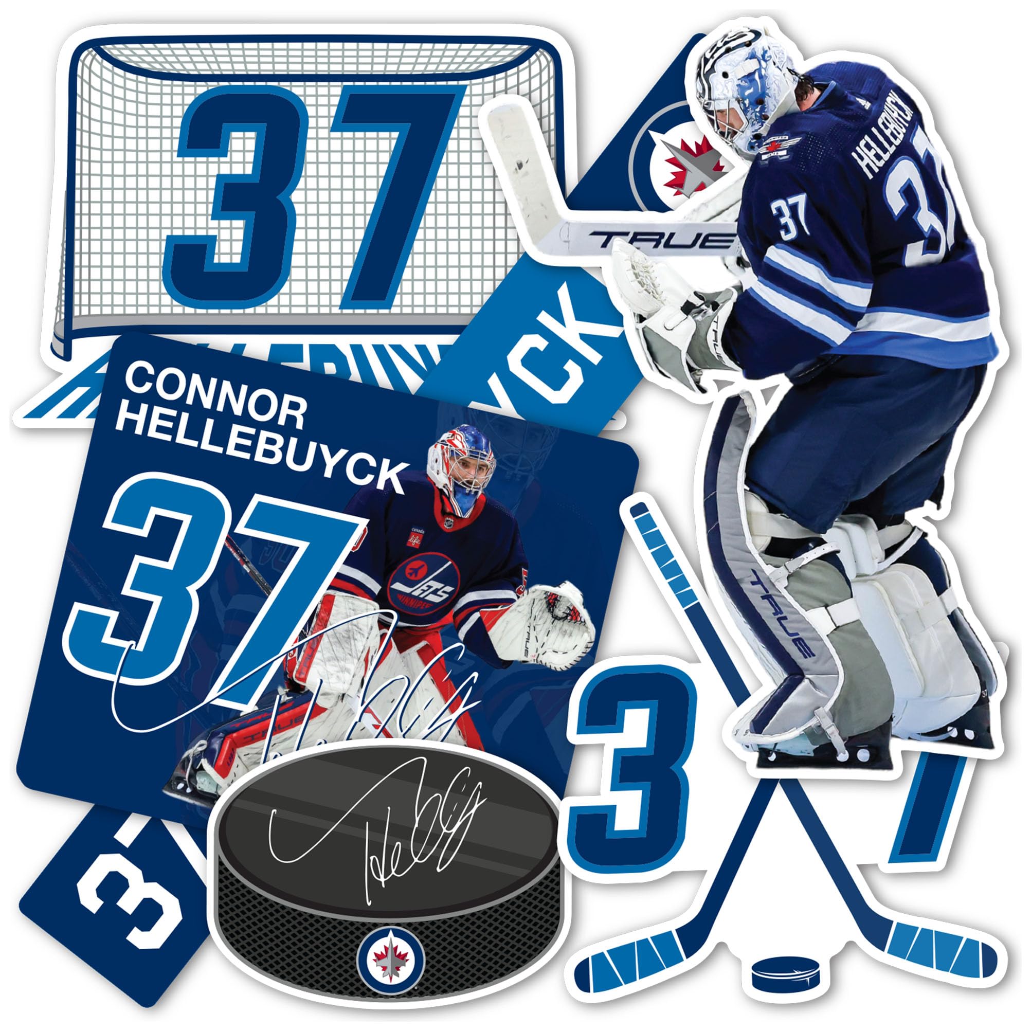 Sticker Winnipeg Jets Connor Hellebuyck en vinyle premium durable