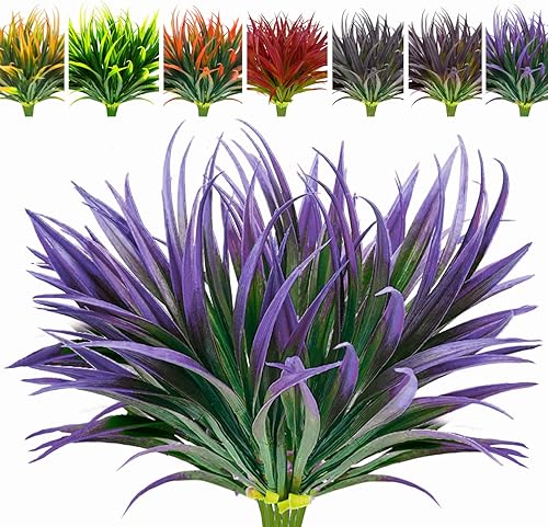 8 piezas de plantas falsas para exteriores, resistentes a los rayos UV, plantas de césped alto artificiales, flores tropicales, arbustos, decoración