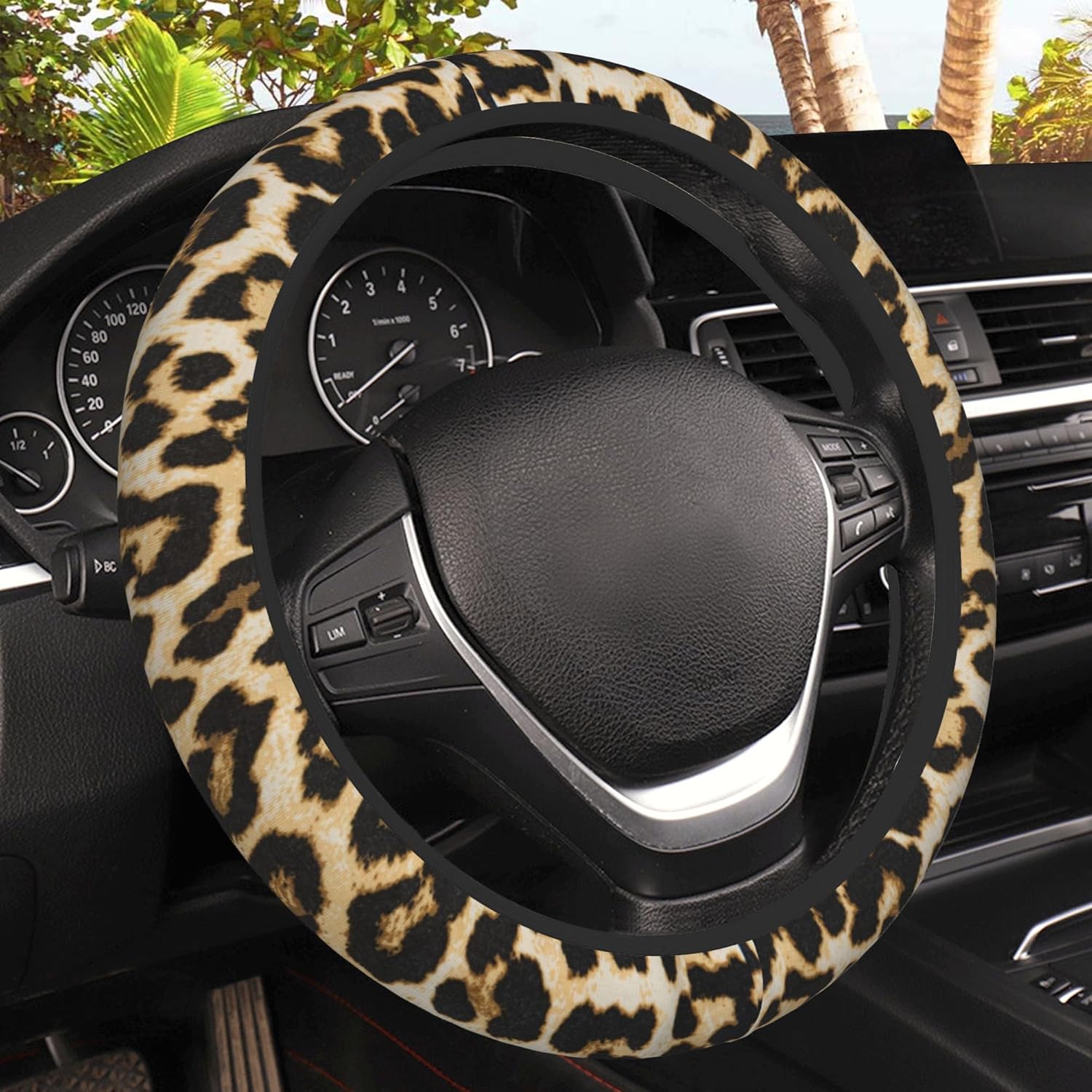 Abstract Leopard Print Steering Wheel Covers Cheetah Spotted Universal 15 Inch Car Wheel Cover,Anti-Slip Breathable Car Accessories Protector Fit for Trucks,Sedans,SUVs,Vans